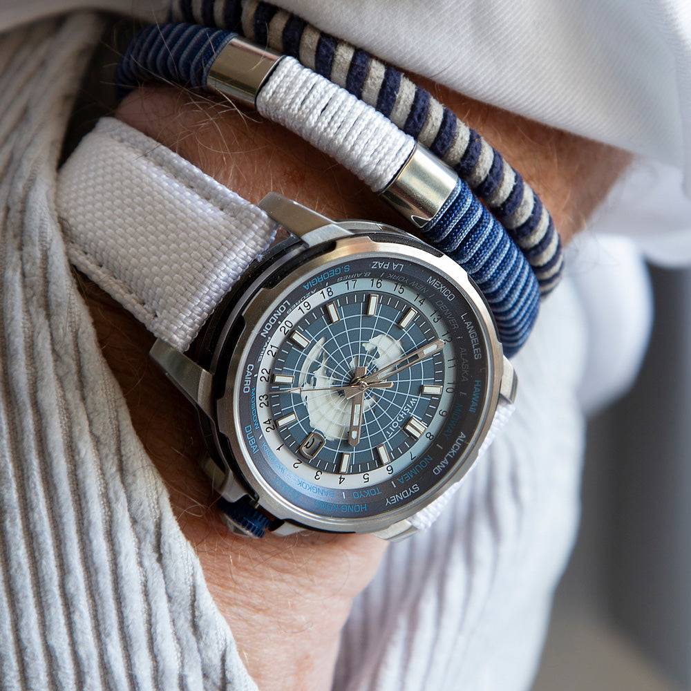 Wishdoit Watches Round Luxury Automatic Mechanical World Time | Eternal Earth - Grey Watch (White Strap)