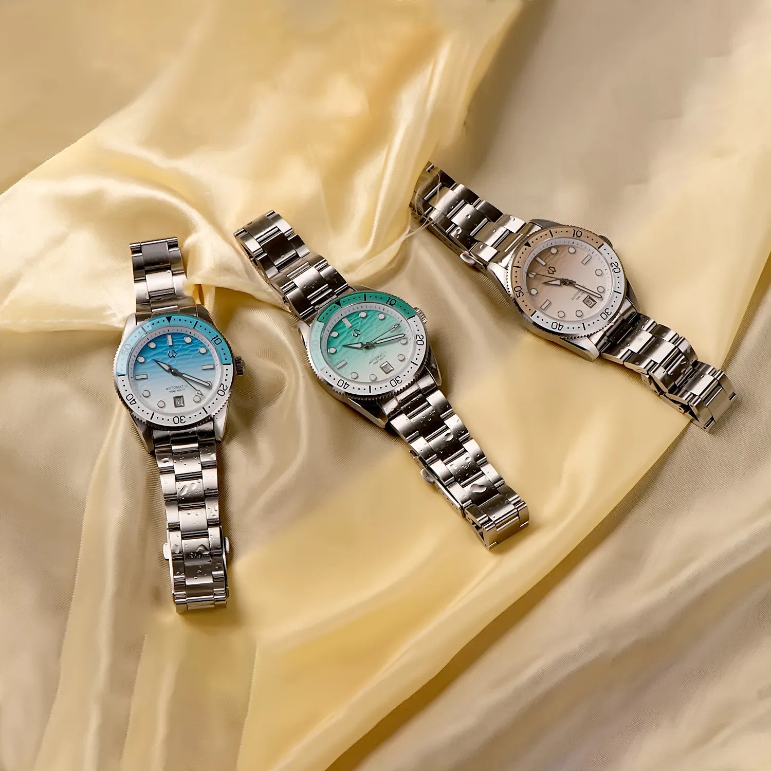 Wishdoit Watches Round Affordable tidewave Automatic diver watch with gradient wave | 316L Stainless Steel