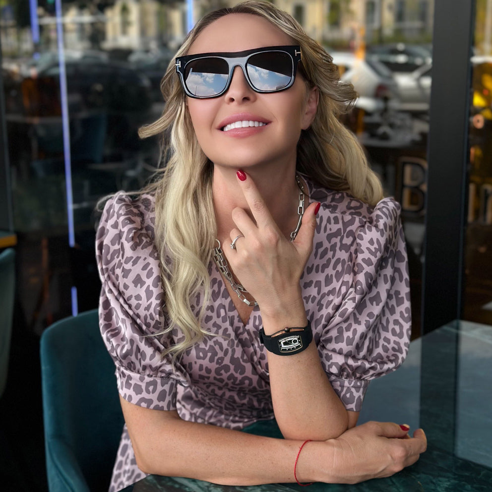 Wishdoit Watches Tonneau Affordable Best Women Chronograph l Shellstone Women's Watches|Starry Dial| Fluorine Rubber Watch Strap|(Black Strap)