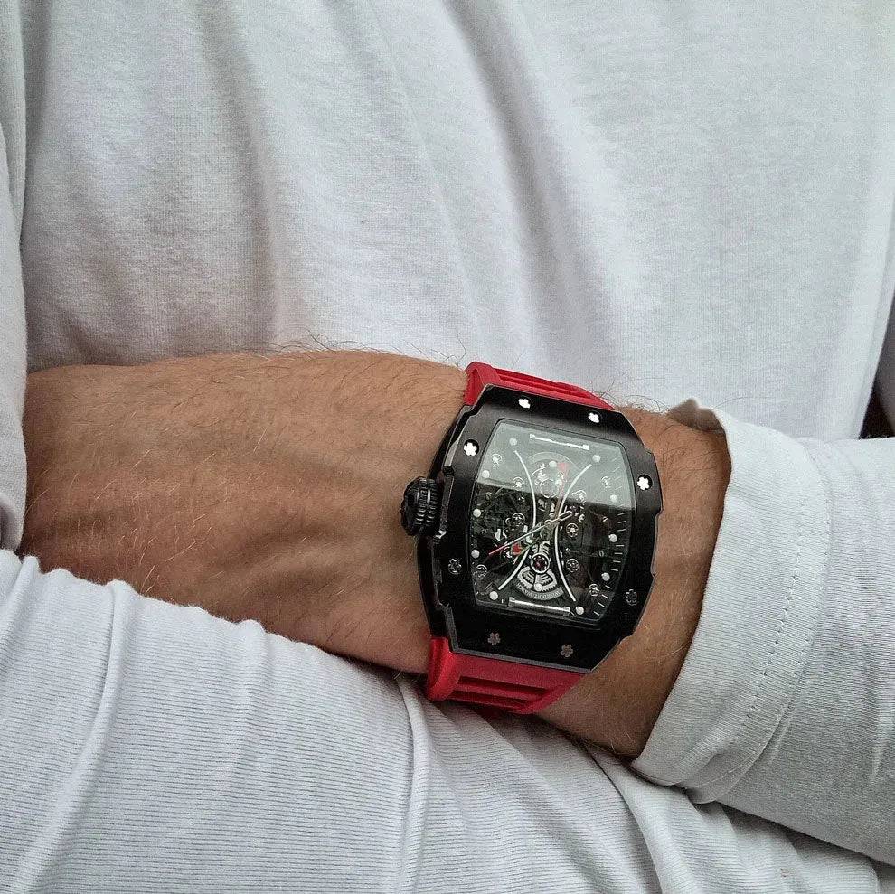 Skeleton | Hourglass-Black Watch (Red Strap) Wishdoit Watches