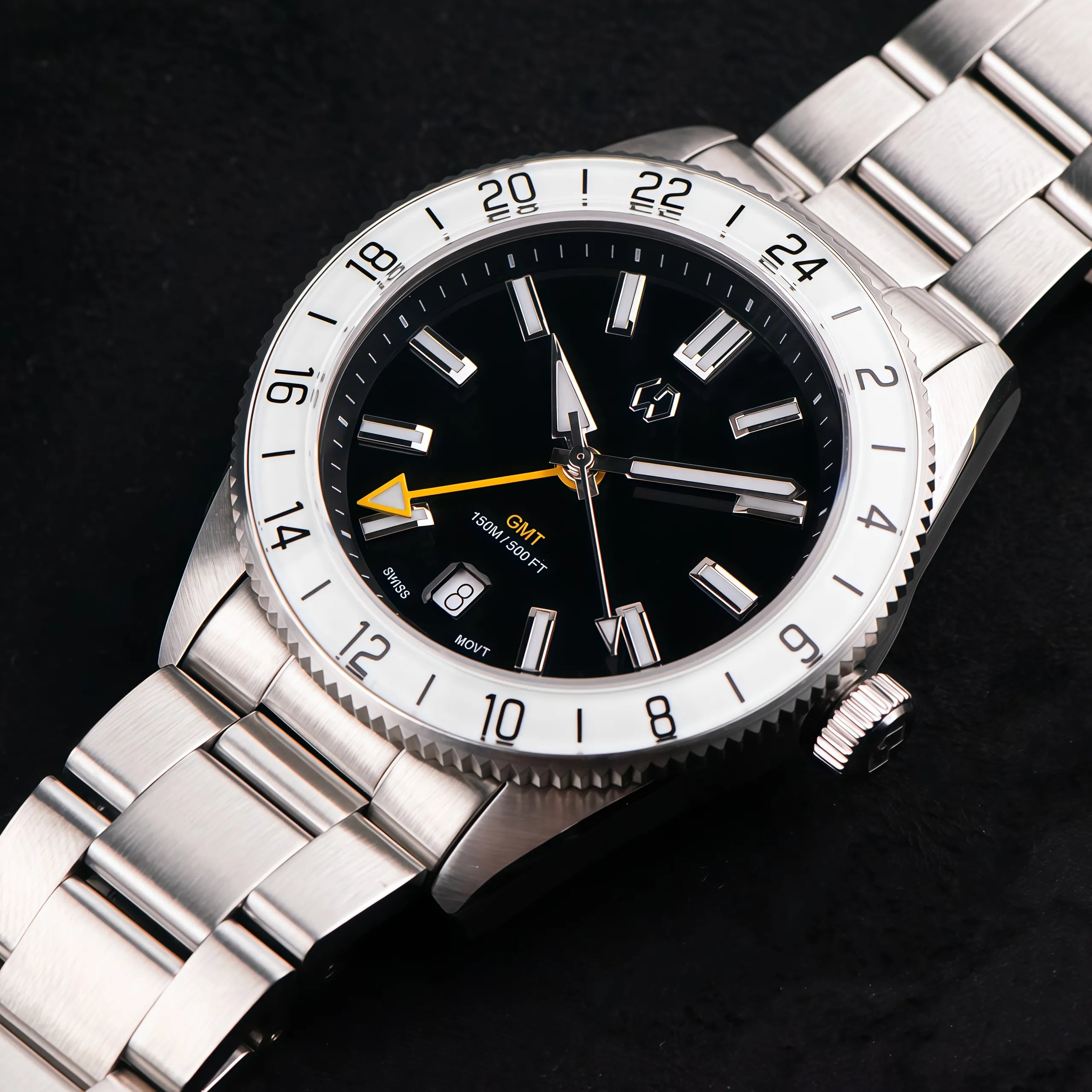 Wishdoit Watches Round Affordable Ocean Edge GMT Swiss RONDA movement Quartz Diver Watch|316L Stainless Steel|All black Dive