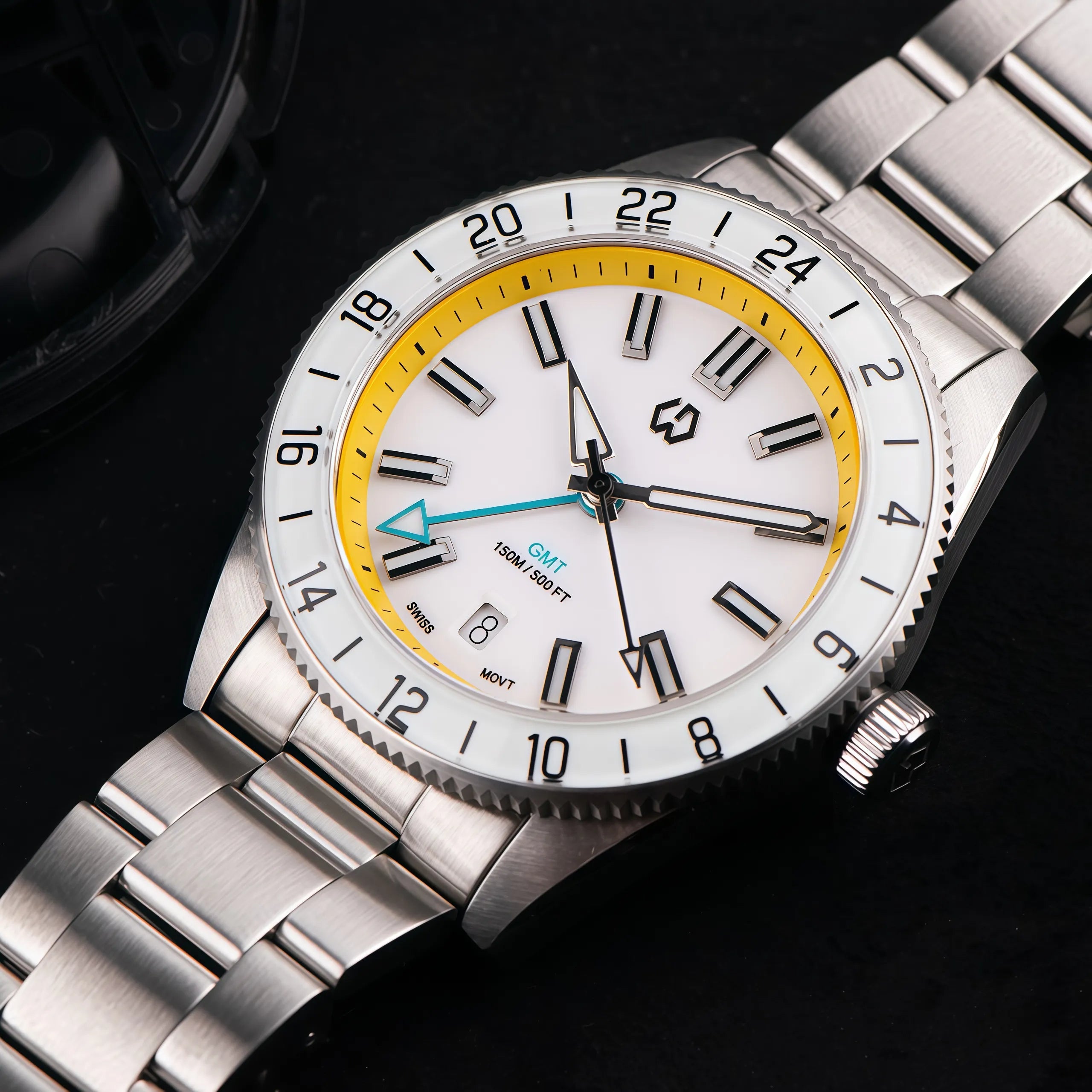 Wishdoit Watches Round Affordable Ocean Edge GMT Swiss RONDA movement Quartz Diver Watch|316L Stainless Steel|Yellow Dive