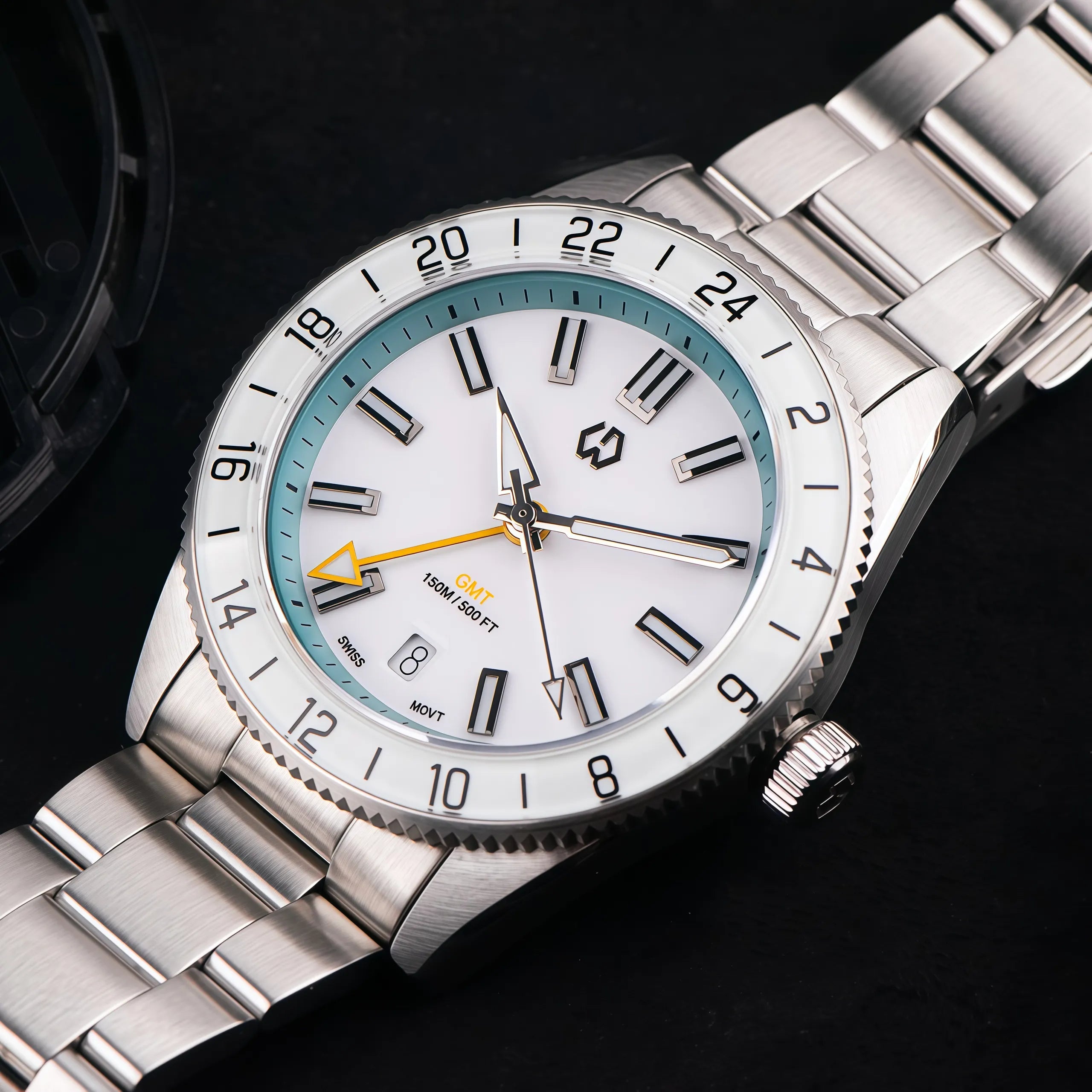 Wishdoit Watches Round Affordable Ocean Edge GMT Swiss RONDA movement Quartz Diver Watch|316L Stainless Steel|Light Blue Dive