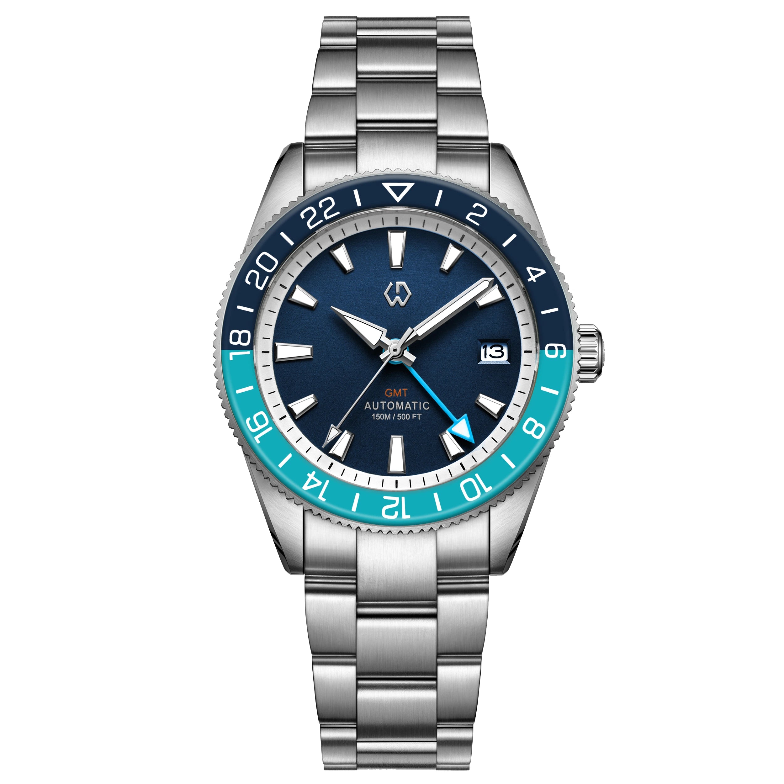 Wishdoit Watches Round Affordable Automatic Mechanical abyss voyager GMT automatic diver Watch | 316L Stainless Steel|midnight abyss(dark blue dial)