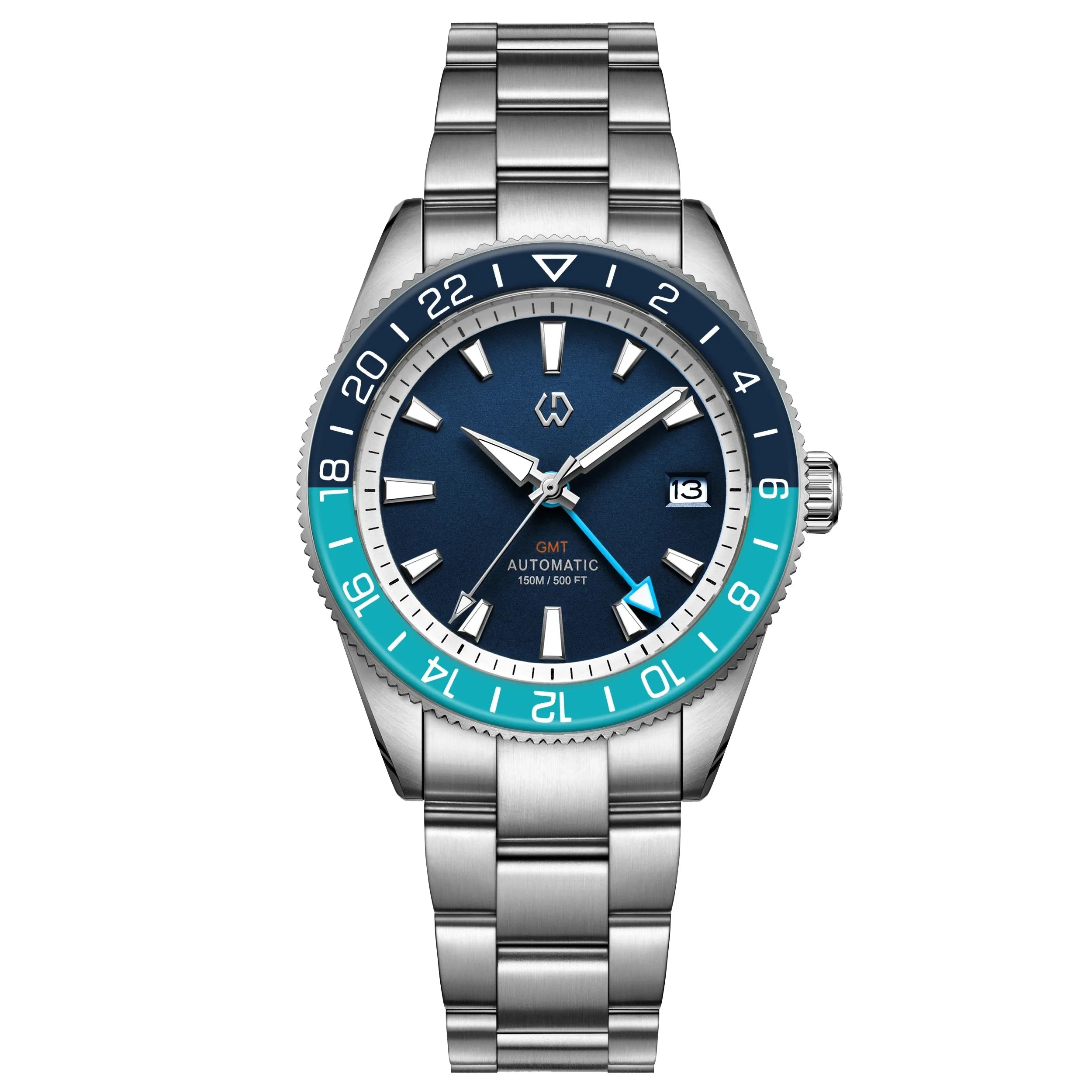 Wishdoit Watches Round Affordable Automatic Mechanical abyss voyager GMT automatic diver Watch | 316L Stainless Steel|midnight abyss(dark blue dial)