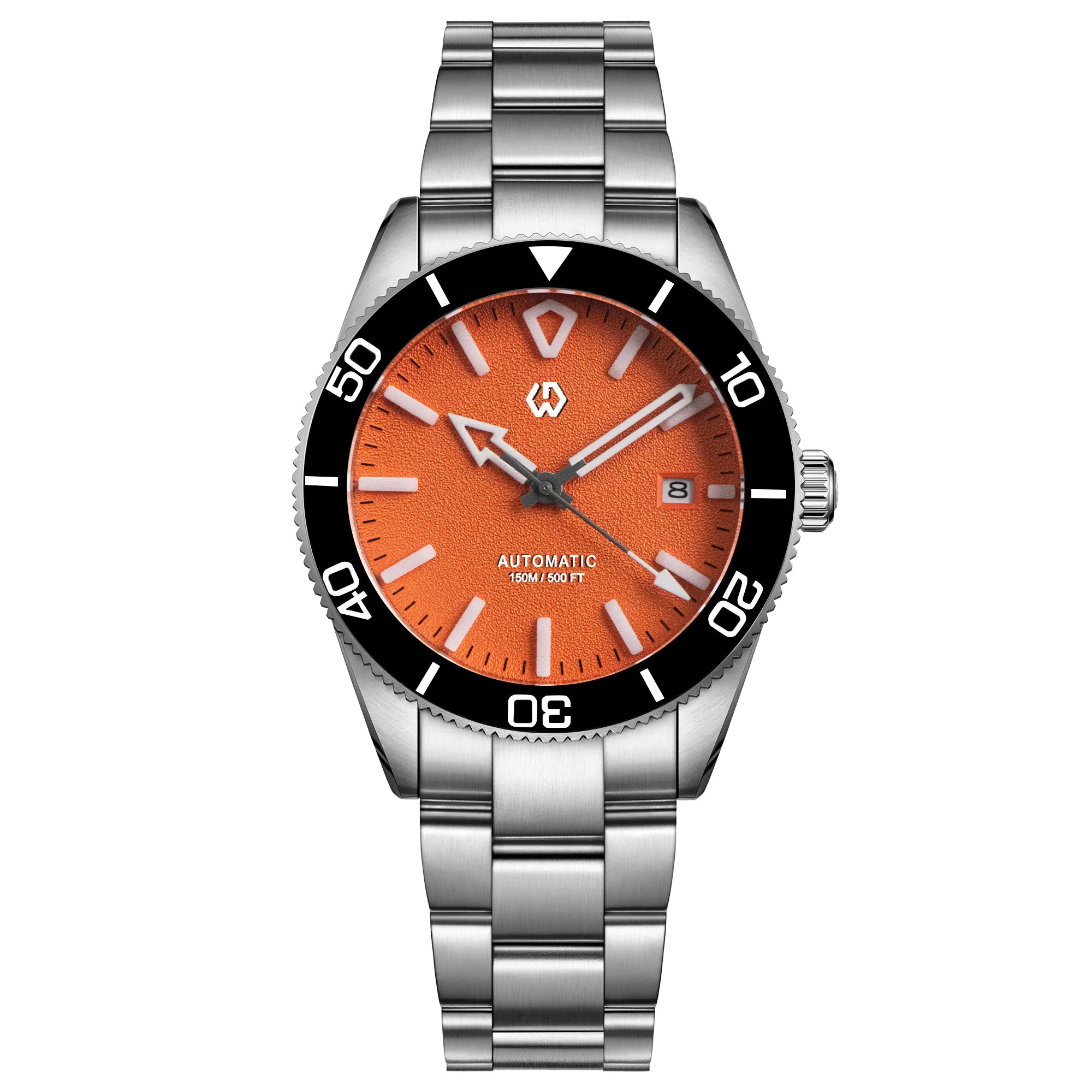 Wishdoit Watches Round Affordable aqua storm Automatic diver watch with 3D luminous needles ceramic bezel |316L Stainless Steel|orange
