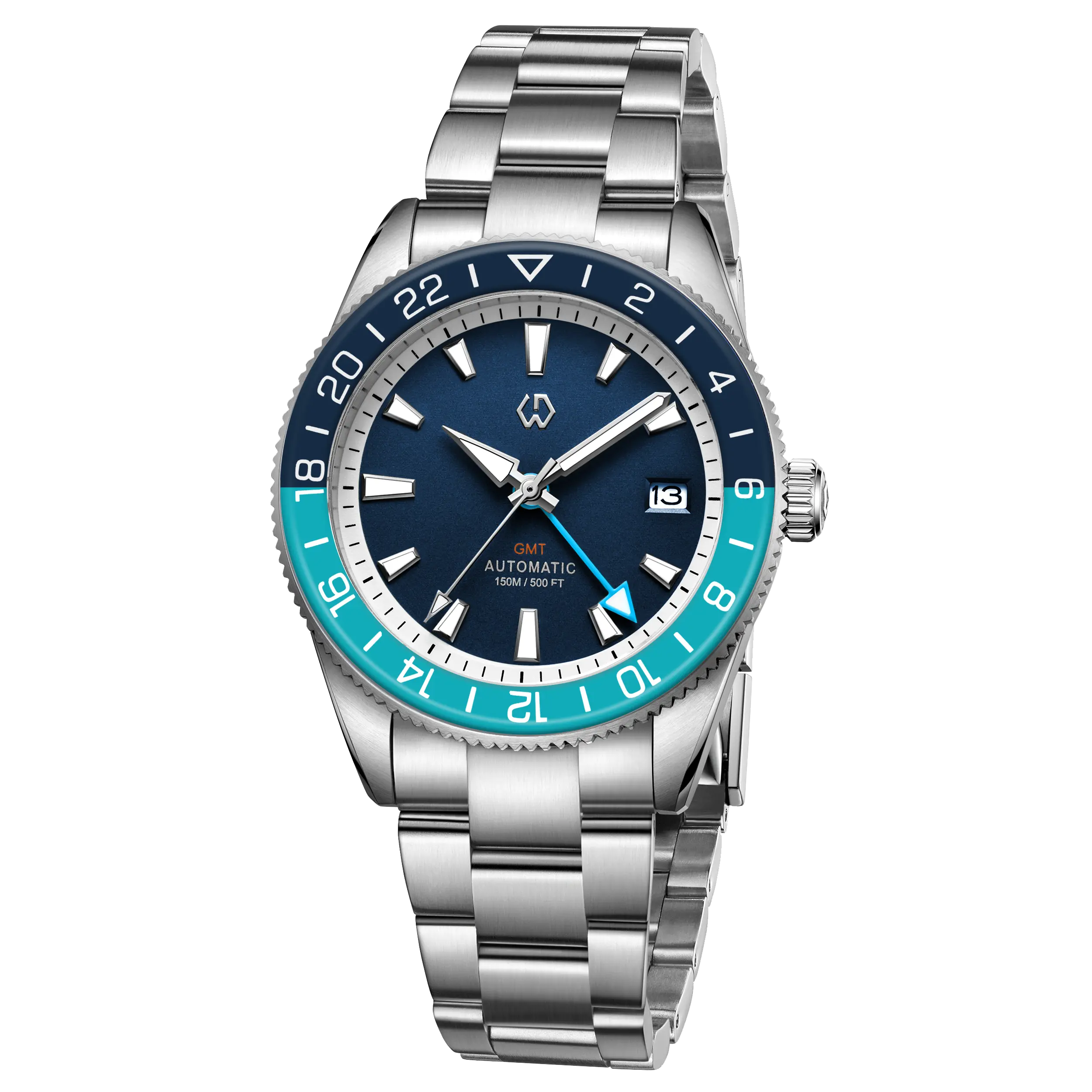 Wishdoit Watches Round Affordable Automatic Mechanical abyss voyager GMT automatic diver Watch | 316L Stainless Steel|midnight abyss(dark blue dial)