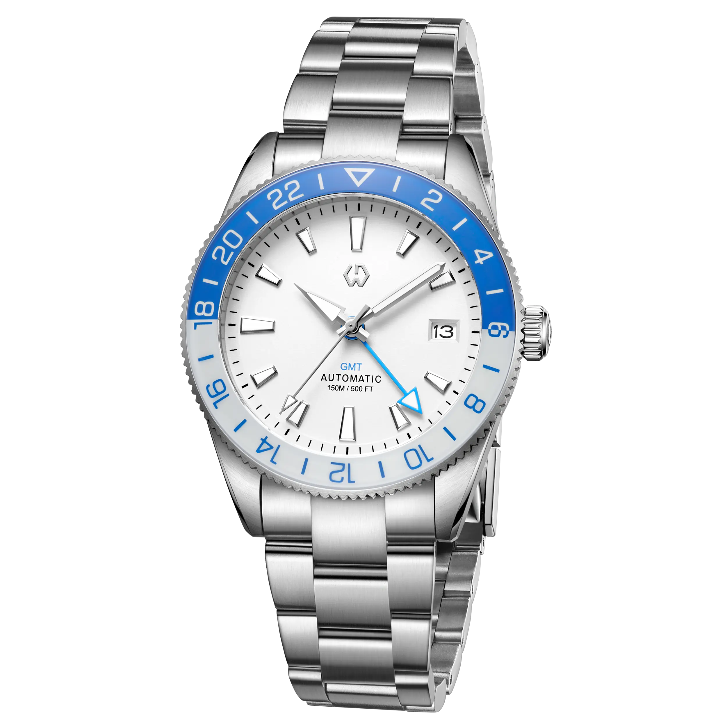Wishdoit Watches Round Affordable Automatic Mechanical abyss voyager GMT automatic diver Watch | 316L Stainless Steel|ocean mist(light blue dial)