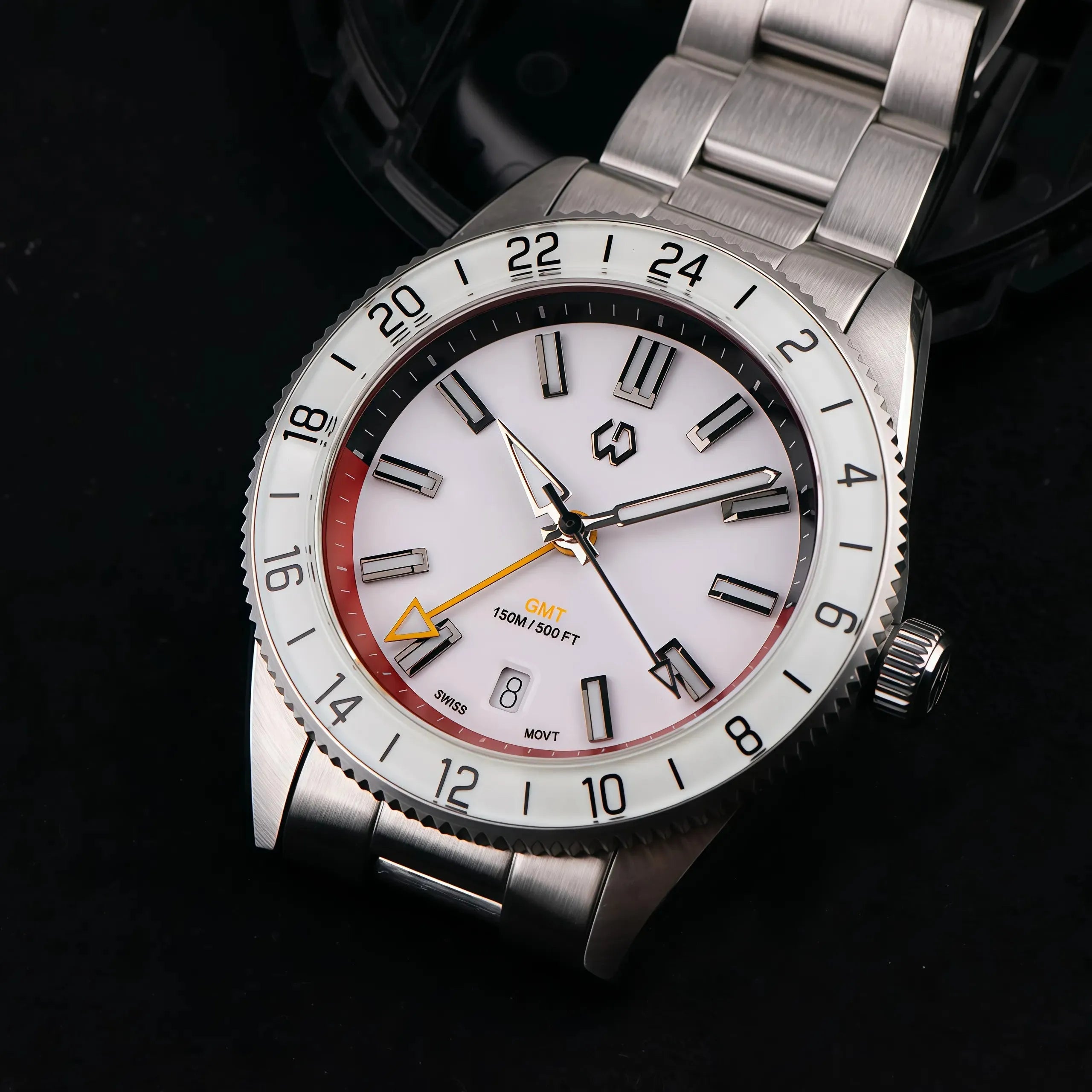 Wishdoit Watches Round Affordable Ocean Edge GMT Swiss RONDA movement Quartz Diver Watch|316L Stainless Steel|Red Dive