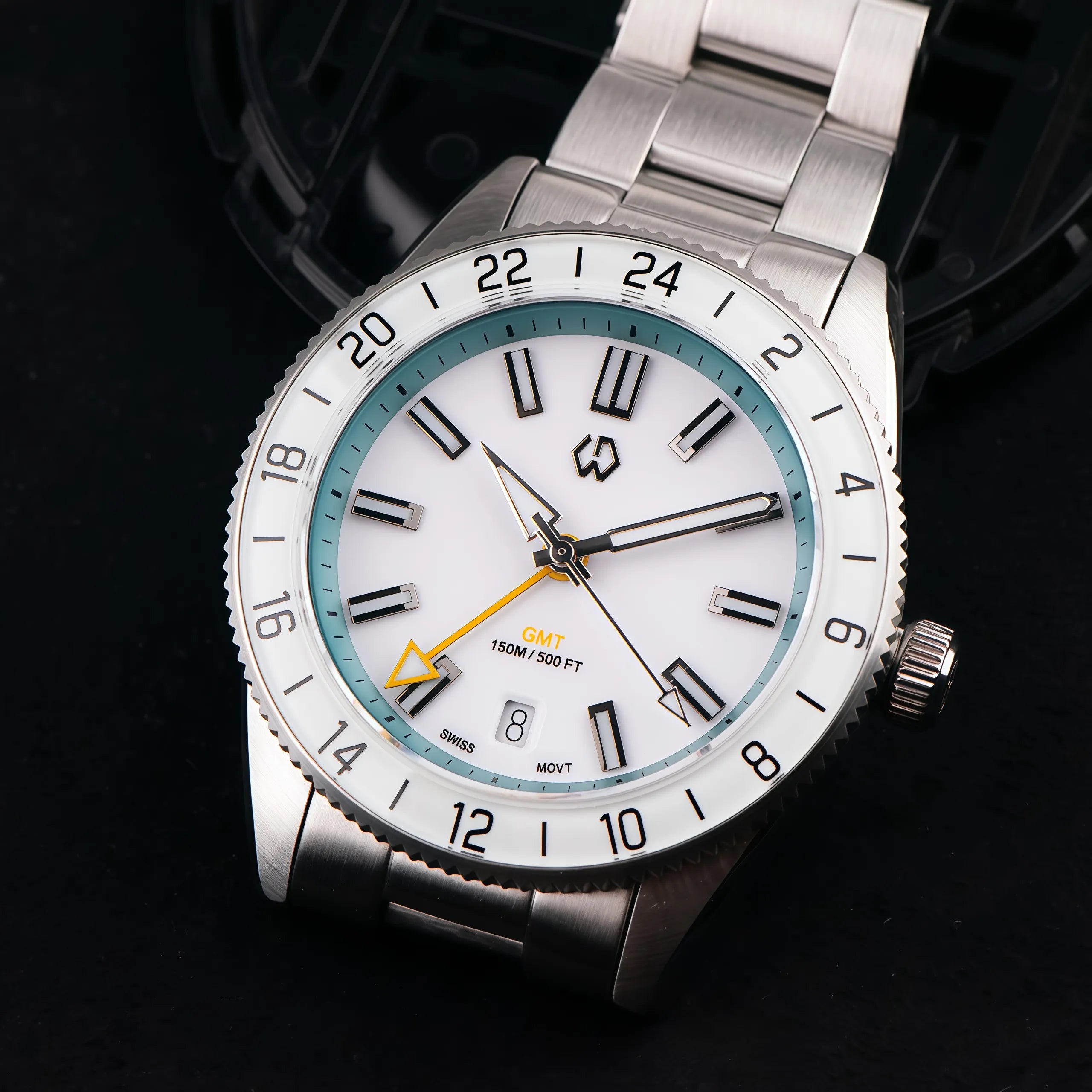 Wishdoit Watches Round Affordable Ocean Edge GMT Swiss RONDA movement Quartz Diver Watch|316L Stainless Steel|Light Blue Dive