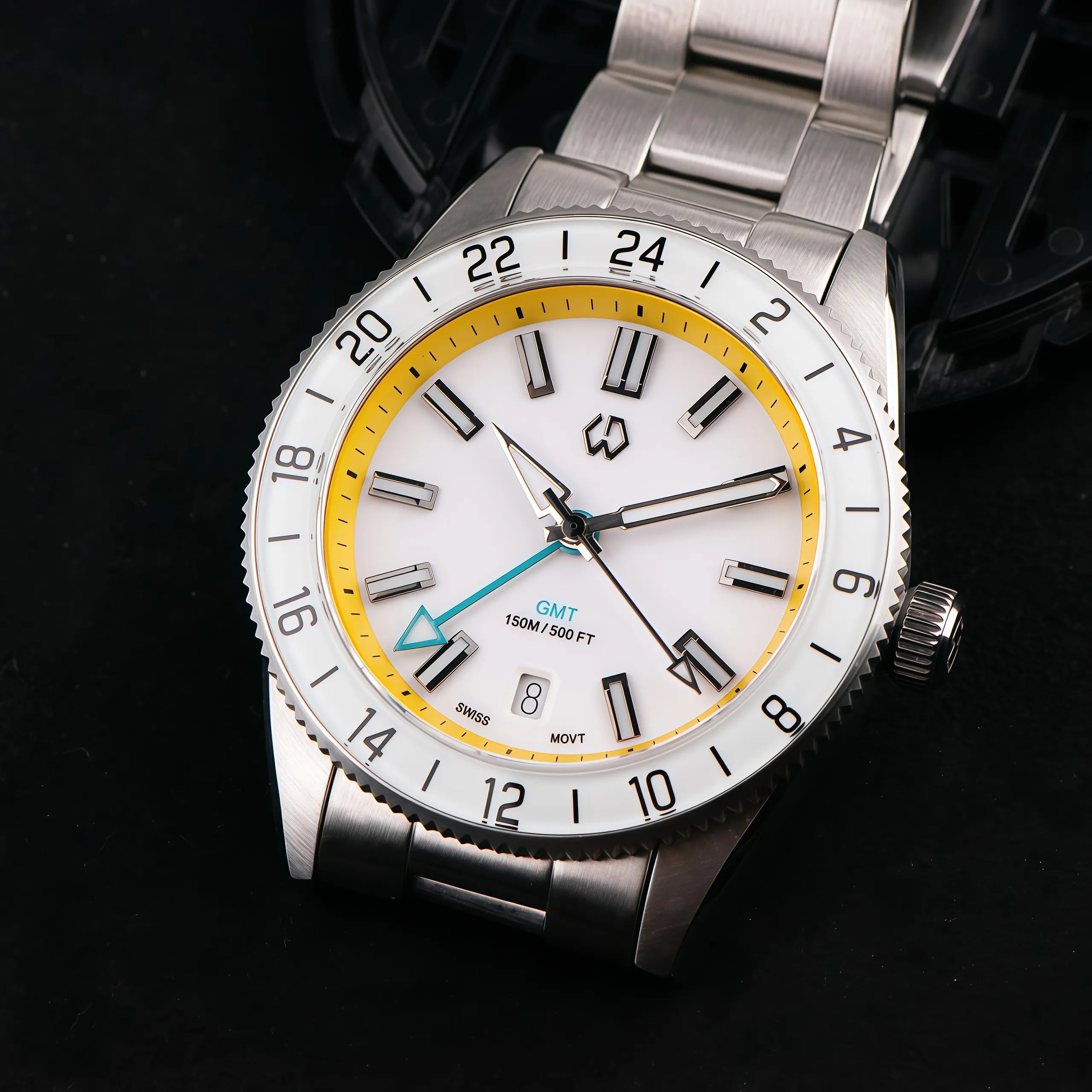 Wishdoit Watches Round Affordable Ocean Edge GMT Swiss RONDA movement Quartz Diver Watch|316L Stainless Steel|Yellow Dive