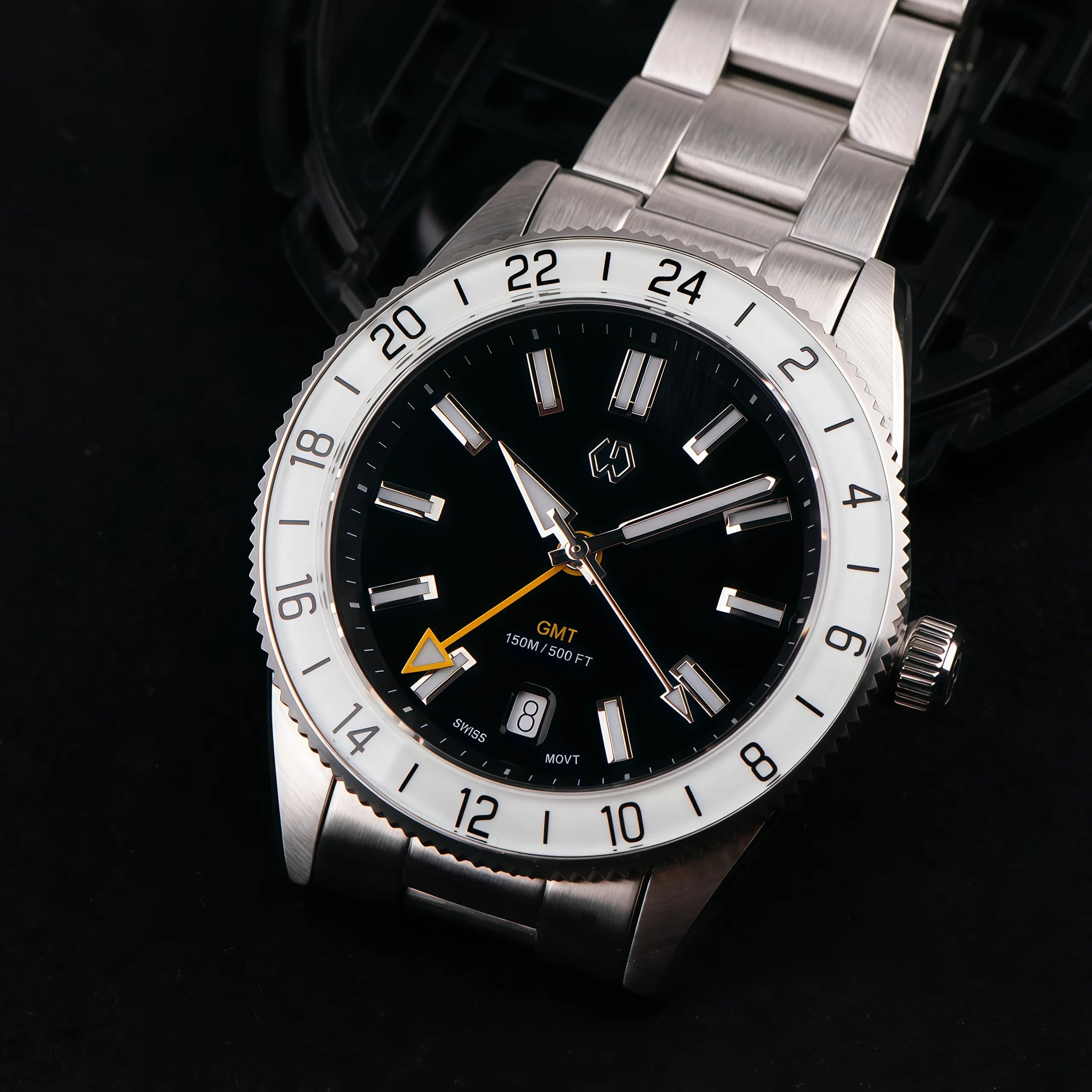 Wishdoit Watches Round Affordable Ocean Edge GMT Swiss RONDA movement Quartz Diver Watch|316L Stainless Steel|All black Dive