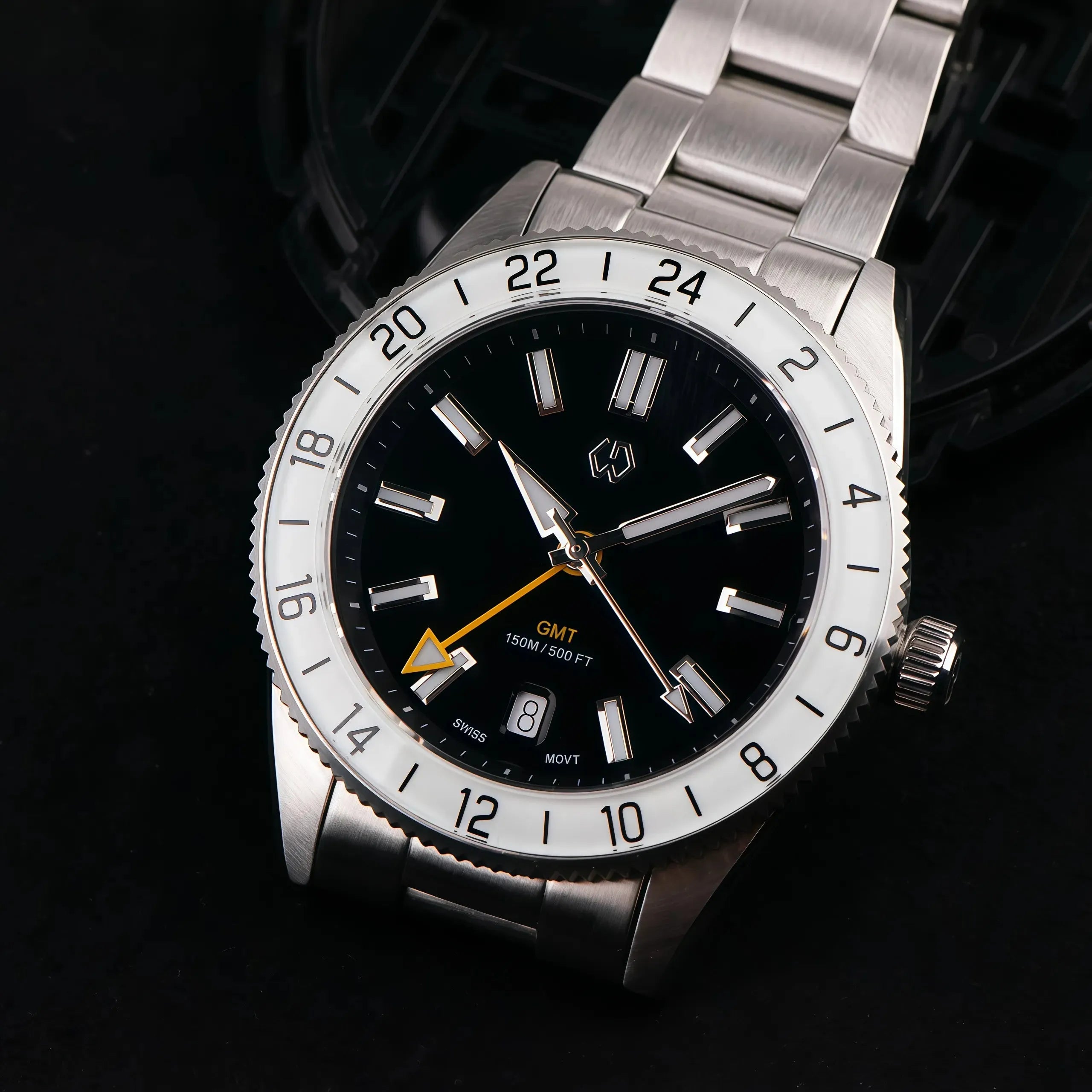 Wishdoit Watches Round Affordable Ocean Edge GMT Swiss RONDA movement Quartz Diver Watch|316L Stainless Steel|All black Dive