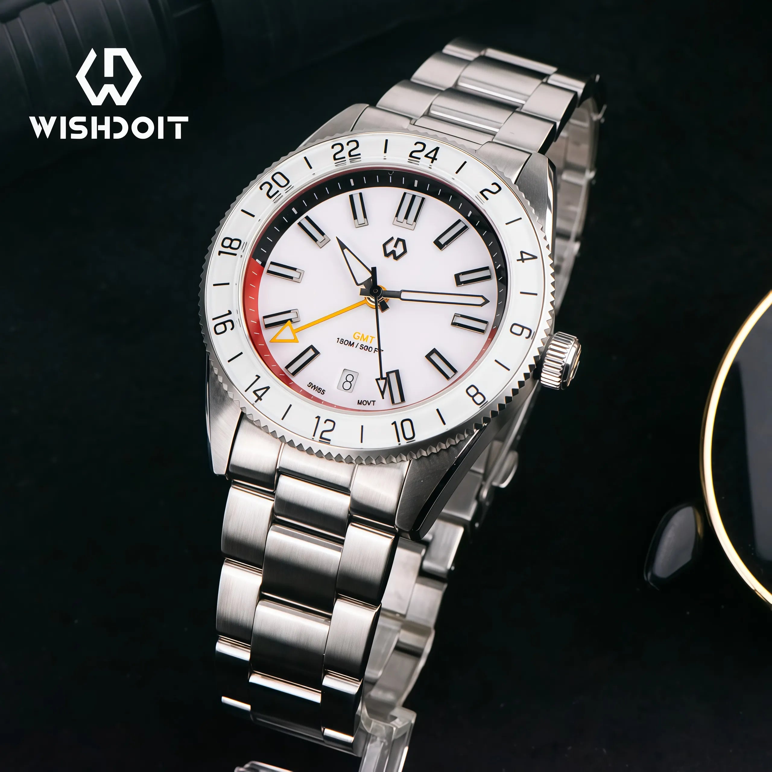 Wishdoit Watches Round Affordable Ocean Edge GMT Swiss RONDA movement Quartz Diver Watch|316L Stainless Steel|Red Dive