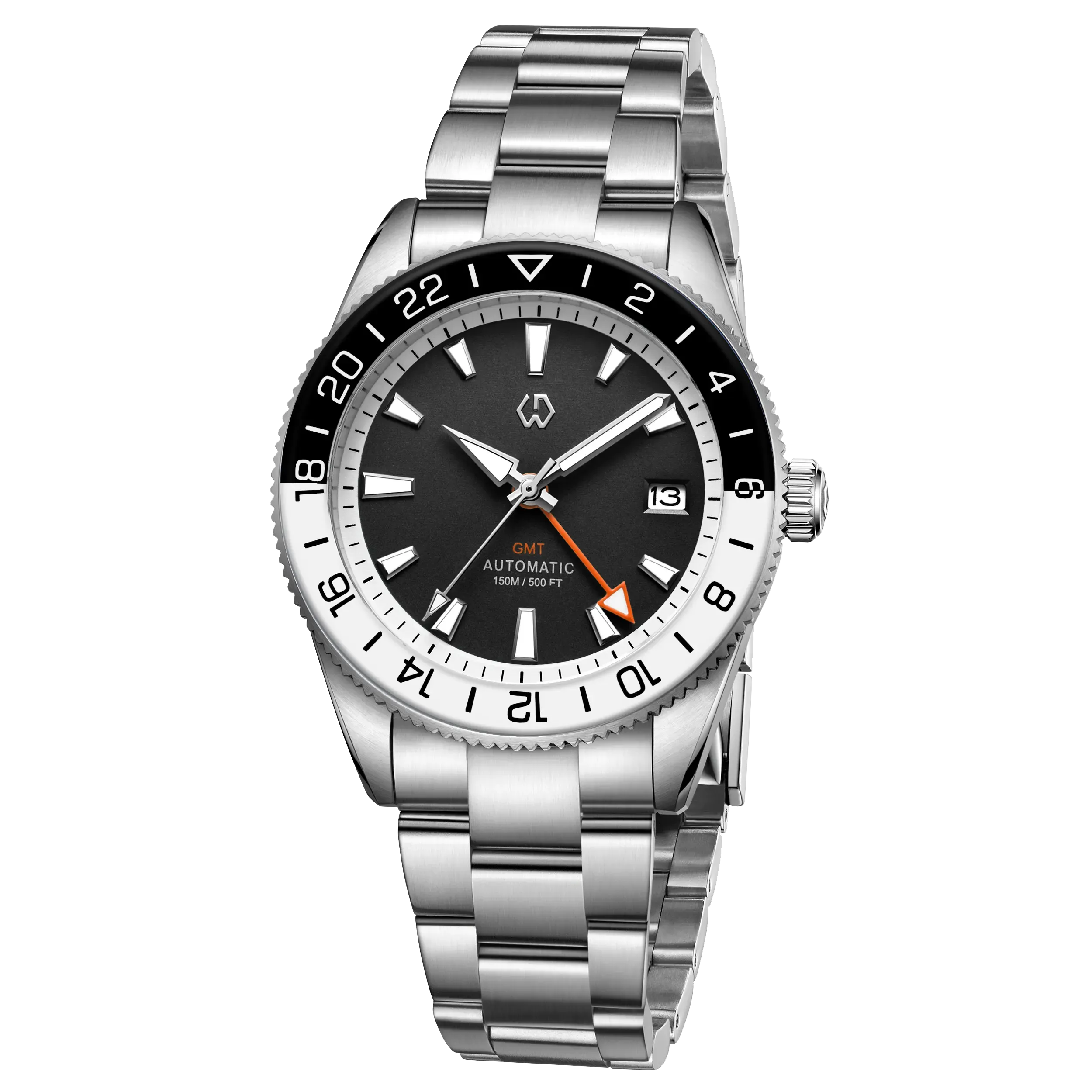 Wishdoit Watches Round Affordable Automatic Mechanical abyss voyager GMT automatic diver Watch | 316L Stainless Steel|obsidian depth(black dial)