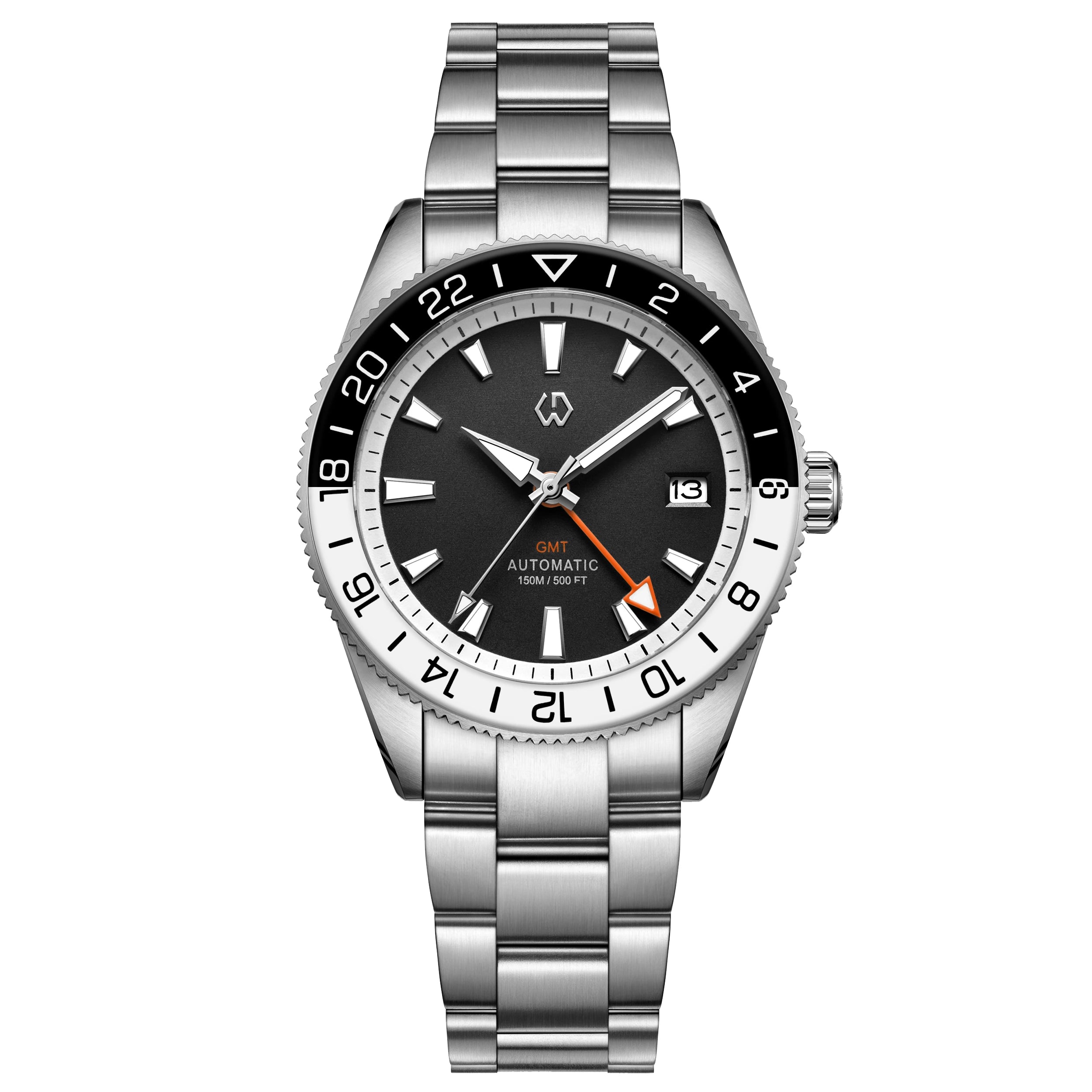 Wishdoit Watches Round Affordable Automatic Mechanical abyss voyager GMT automatic diver Watch | 316L Stainless Steel|obsidian depth(black dial)