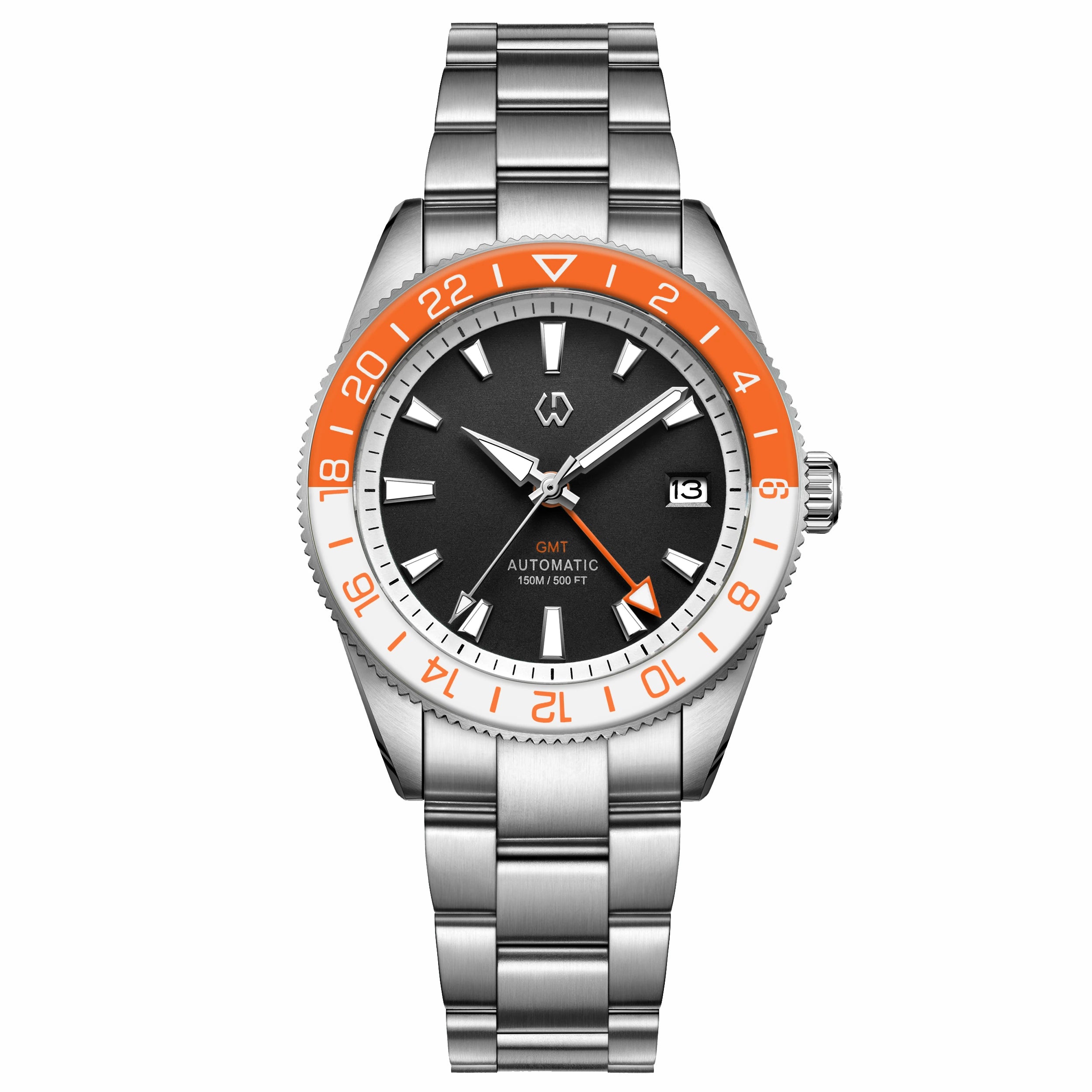 Wishdoit Watches Round Affordable Automatic Mechanical abyss voyager GMT automatic diver Watch | 316L Stainless Steel|coral flame(orange dial)