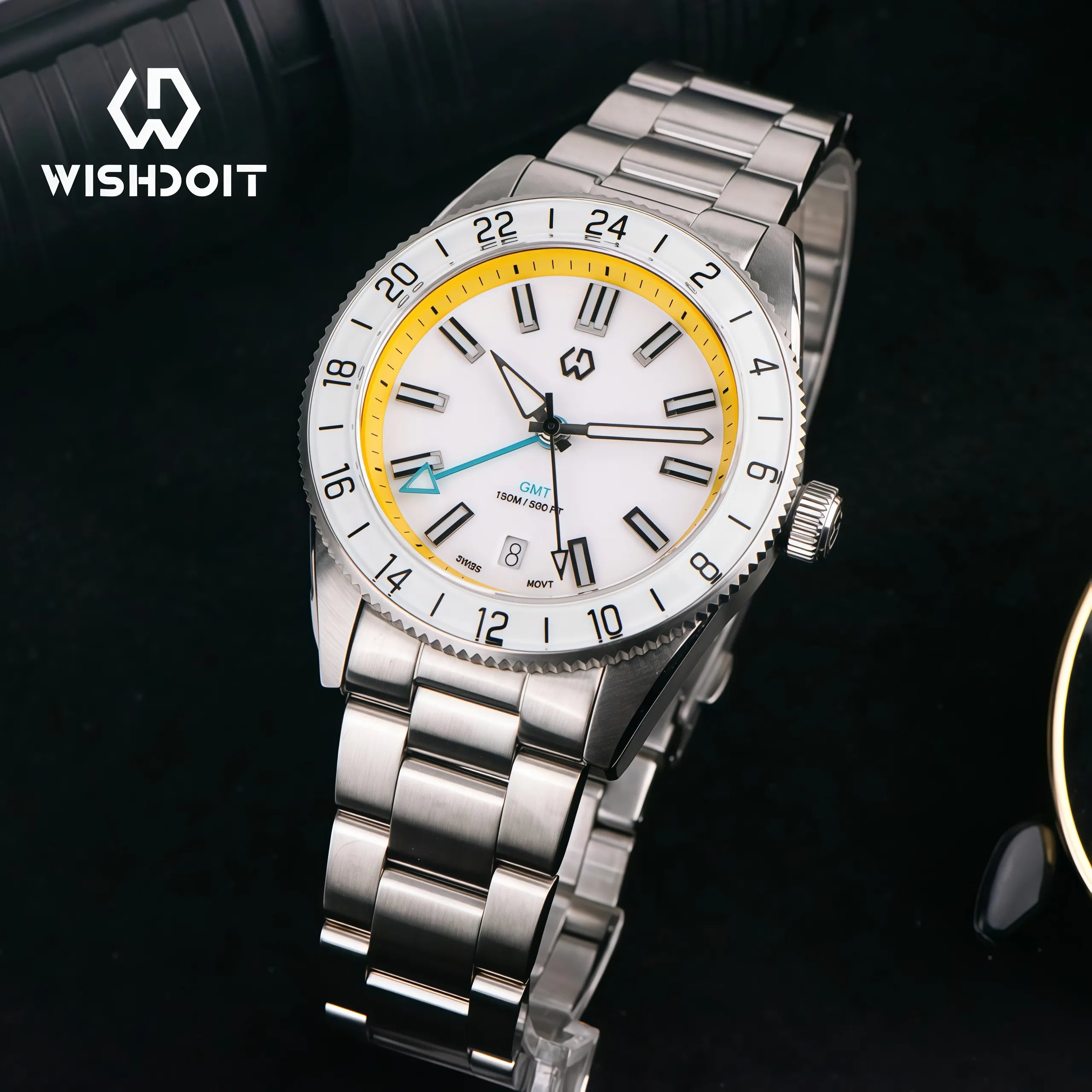 Wishdoit Watches Round Affordable Ocean Edge GMT Swiss RONDA movement Quartz Diver Watch|316L Stainless Steel|Yellow Dive