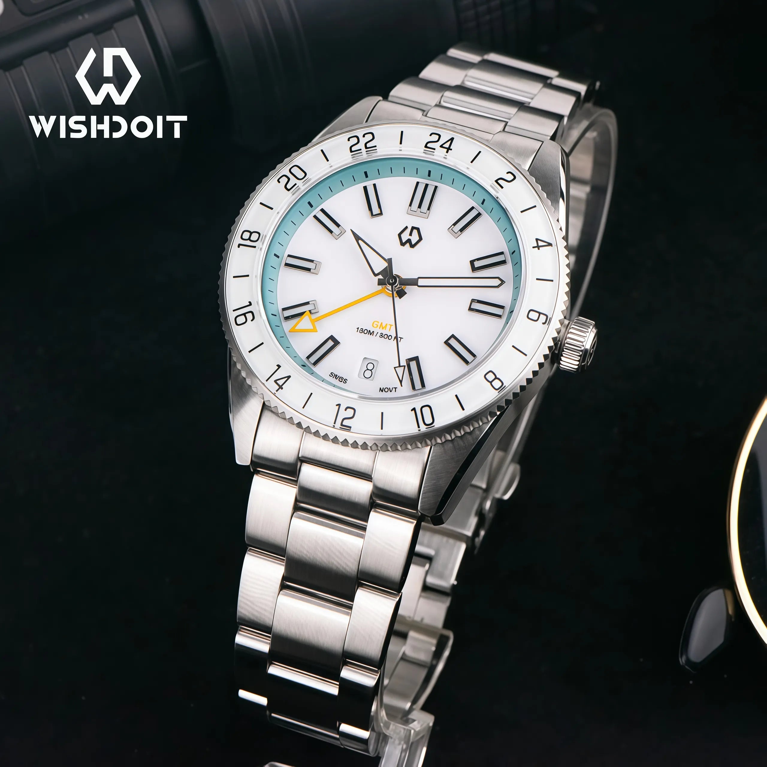 Wishdoit Watches Round Affordable Ocean Edge GMT Swiss RONDA movement Quartz Diver Watch|316L Stainless Steel|Light Blue Dive