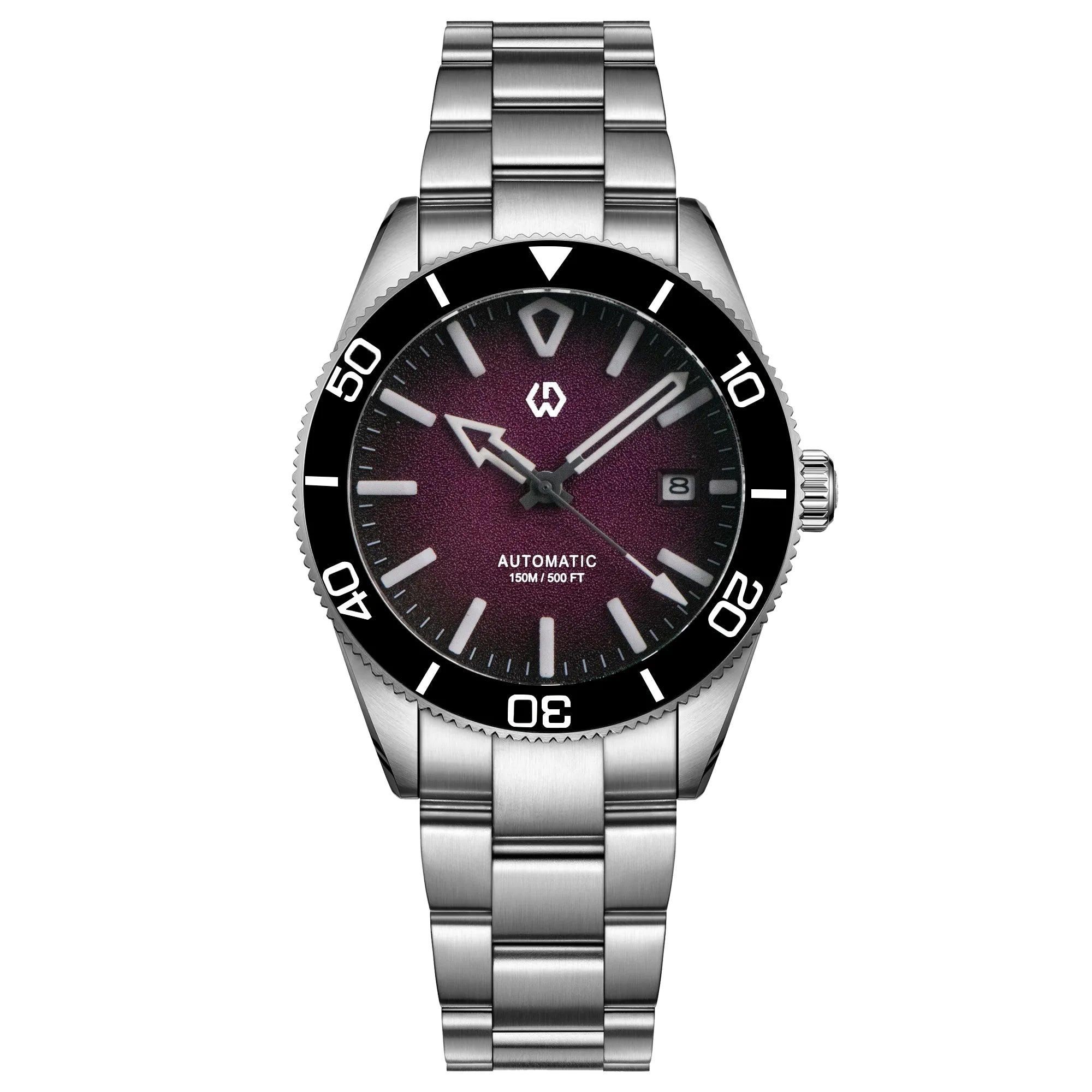 Wishdoit Watches Round Affordable aqua storm Automatic diver watch with 3D luminous needles ceramic bezel |316L Stainless Steel|purple