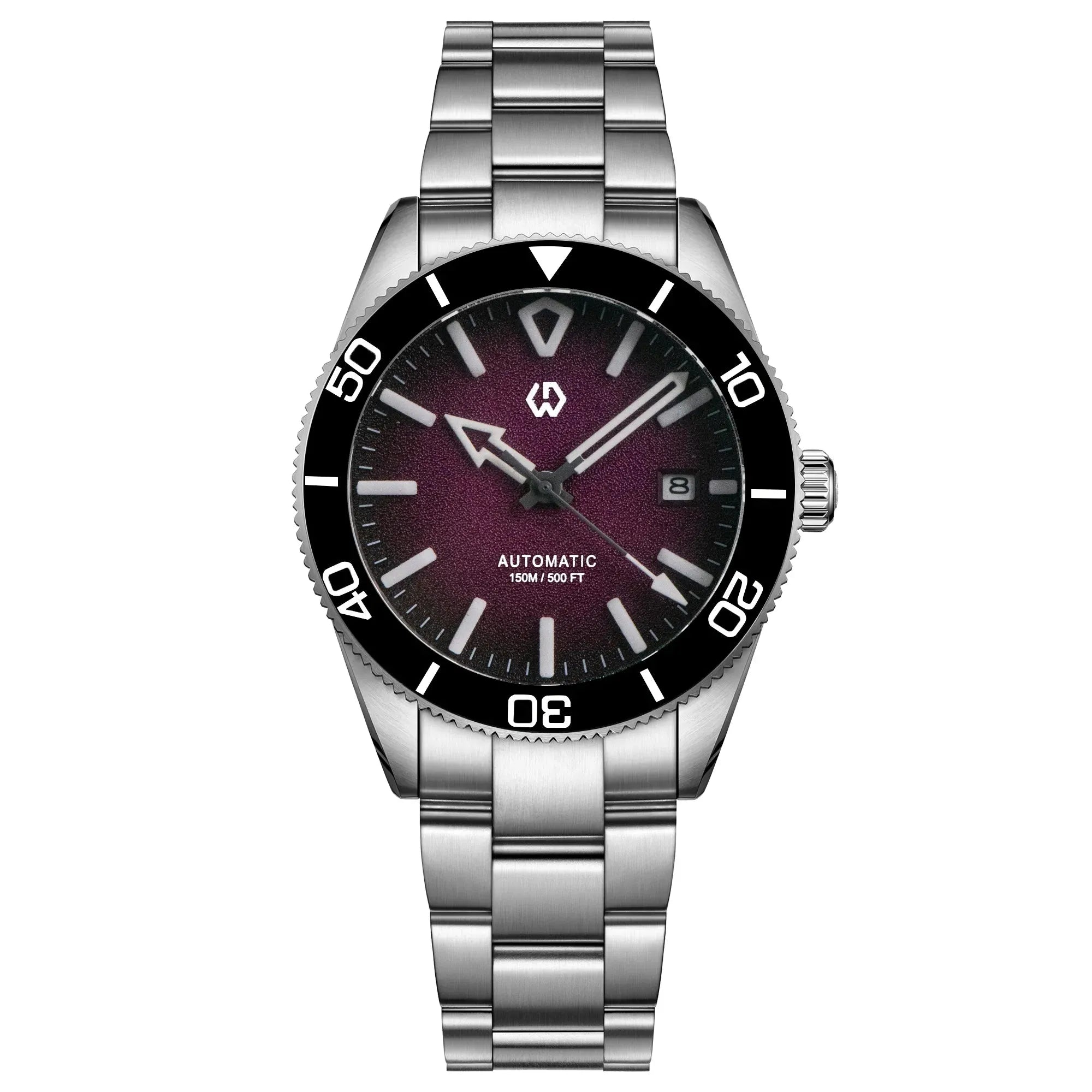 Wishdoit Watches Round Affordable aqua storm Automatic diver watch with 3D luminous needles ceramic bezel |316L Stainless Steel|purple