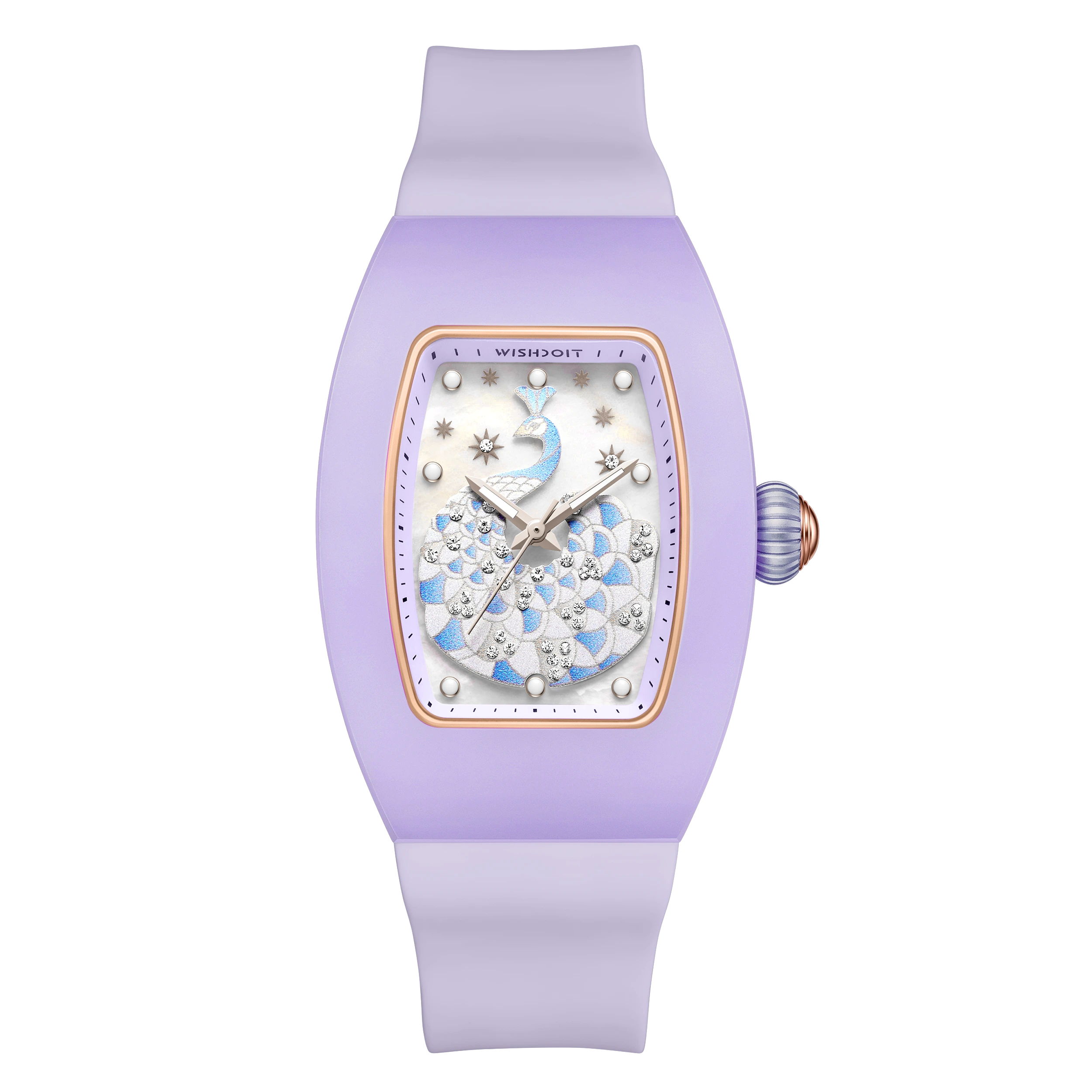 Wishdoit Watches Tonneau Affordable Best Women Chronograph l Peacock Plume Women's Watch| Fluorine Rubber Watch Strap lPurple (Purple Strap)