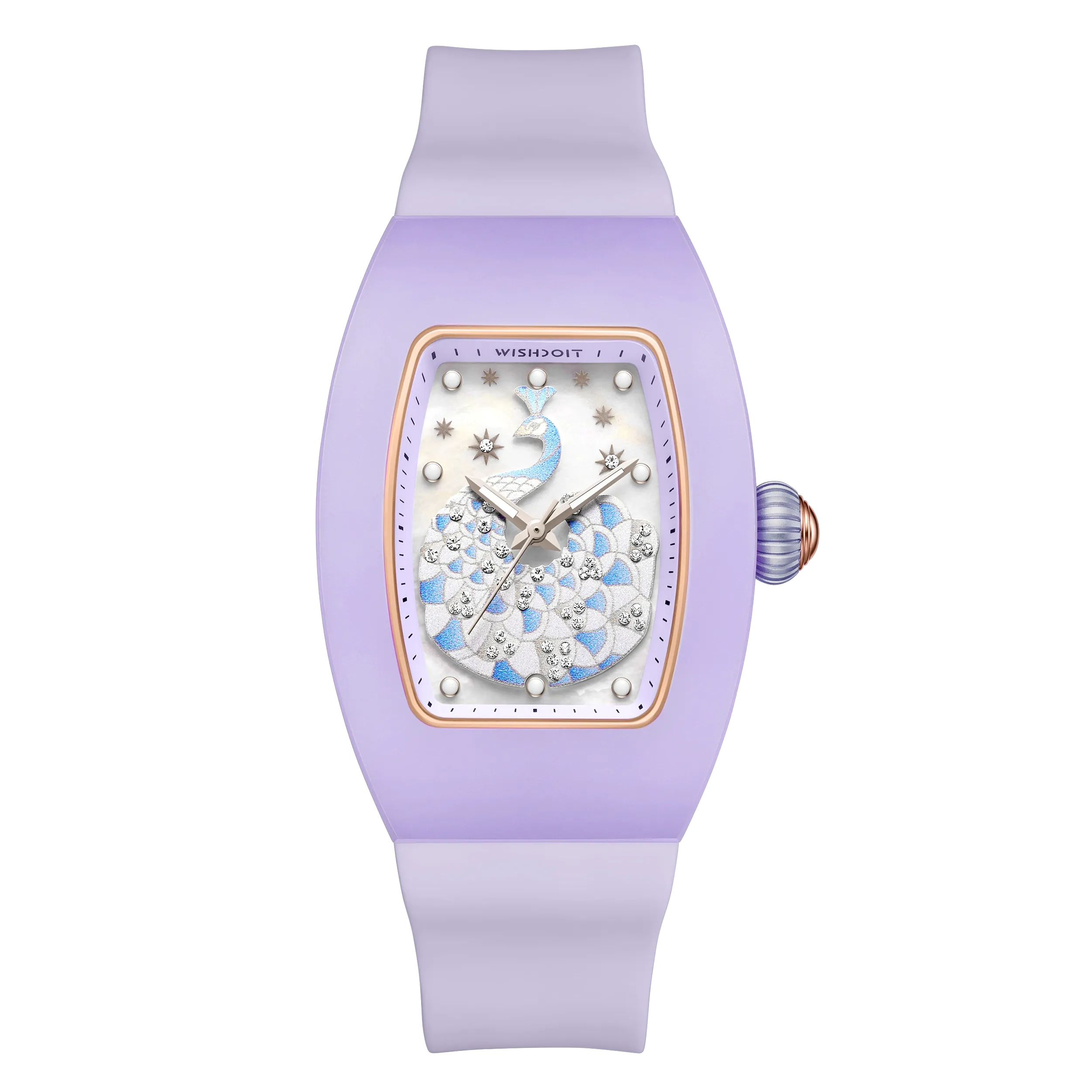 Wishdoit Watches Tonneau Affordable Best Women Chronograph l Peacock Plume Women's Watch| Fluorine Rubber Watch Strap lPurple (Purple Strap)