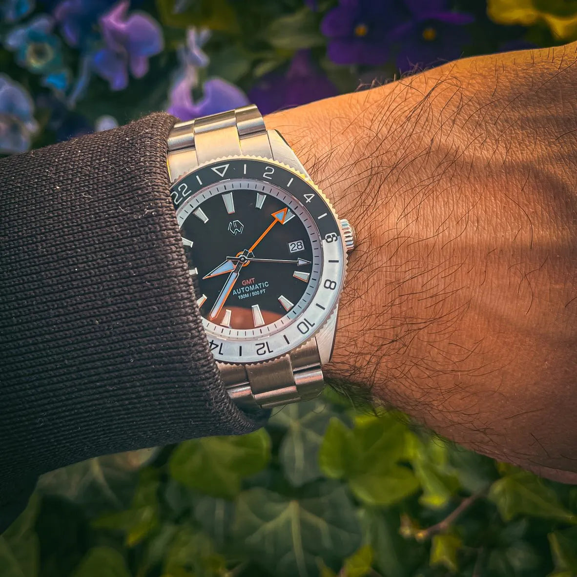 Wishdoit Watches Round Affordable Automatic Mechanical abyss voyager GMT automatic diver Watch | 316L Stainless Steel|obsidian depth(black dial)