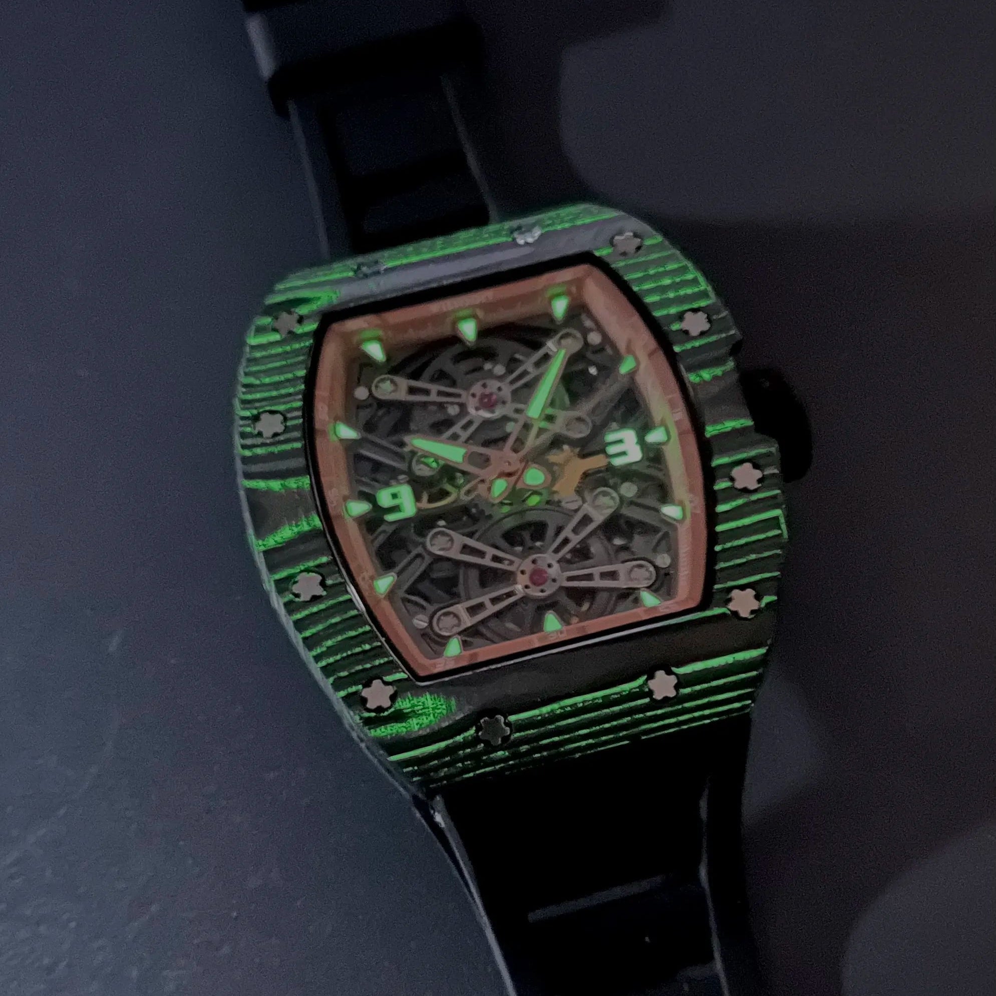Captain Kidd Forged Carbon Lume Tonneau Skeleton Mechanical Watch