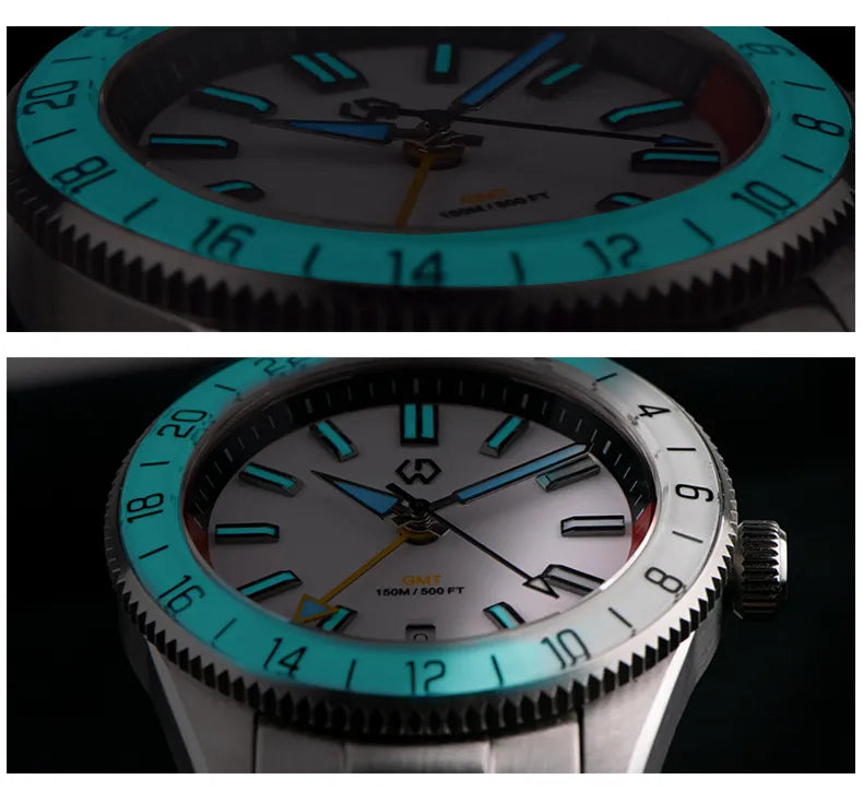 Wishdoit Watches Round Affordable Ocean Edge GMT Swiss RONDA movement Quartz Diver Watch|316L Stainless Steel|All black Dive