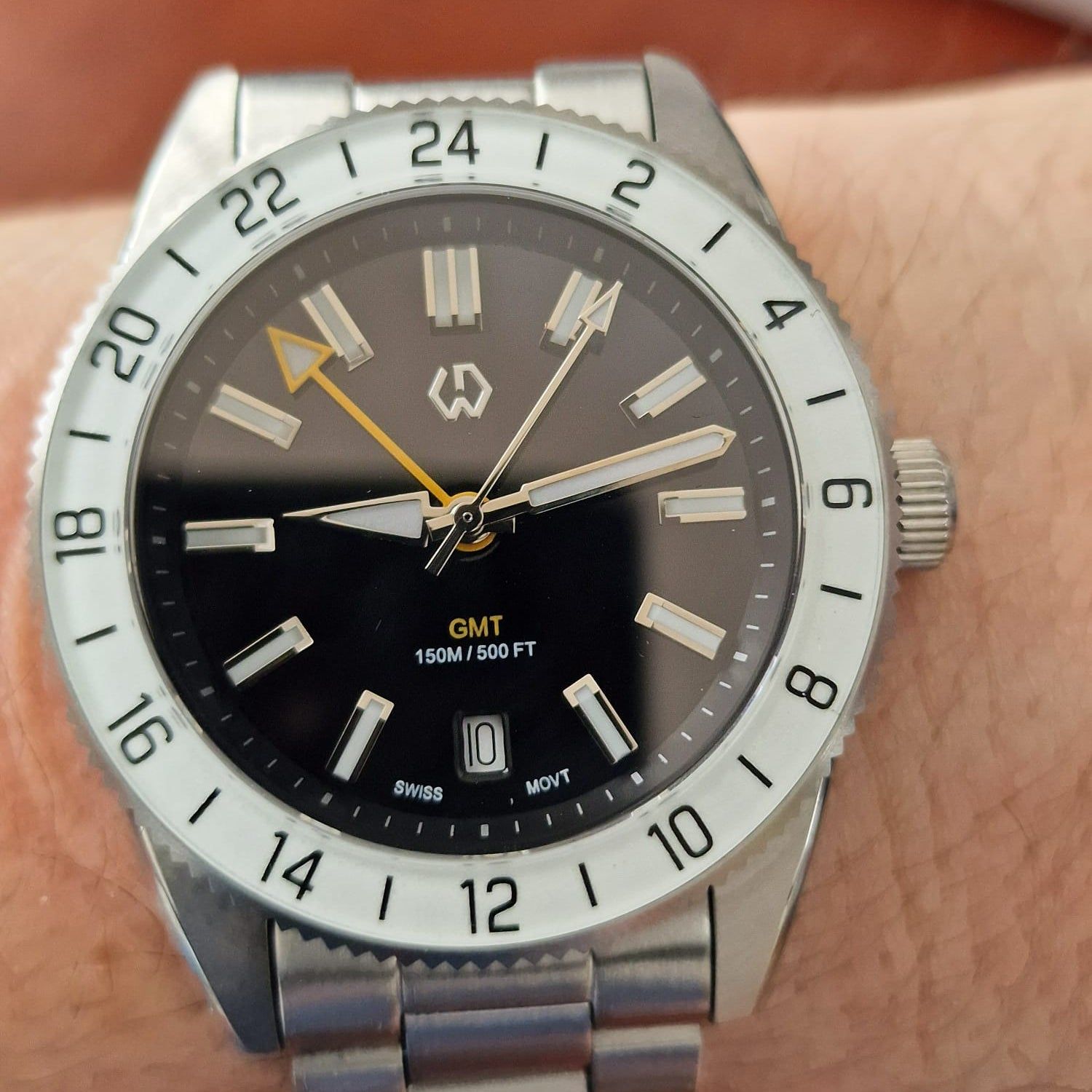 Wishdoit Watches Round Affordable Ocean Edge GMT Swiss RONDA movement Quartz Diver Watch|316L Stainless Steel|All black Dive