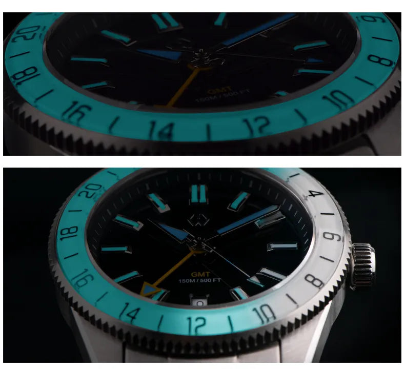 Wishdoit Watches Round Affordable Ocean Edge GMT Swiss RONDA movement Quartz Diver Watch|316L Stainless Steel|All black Dive