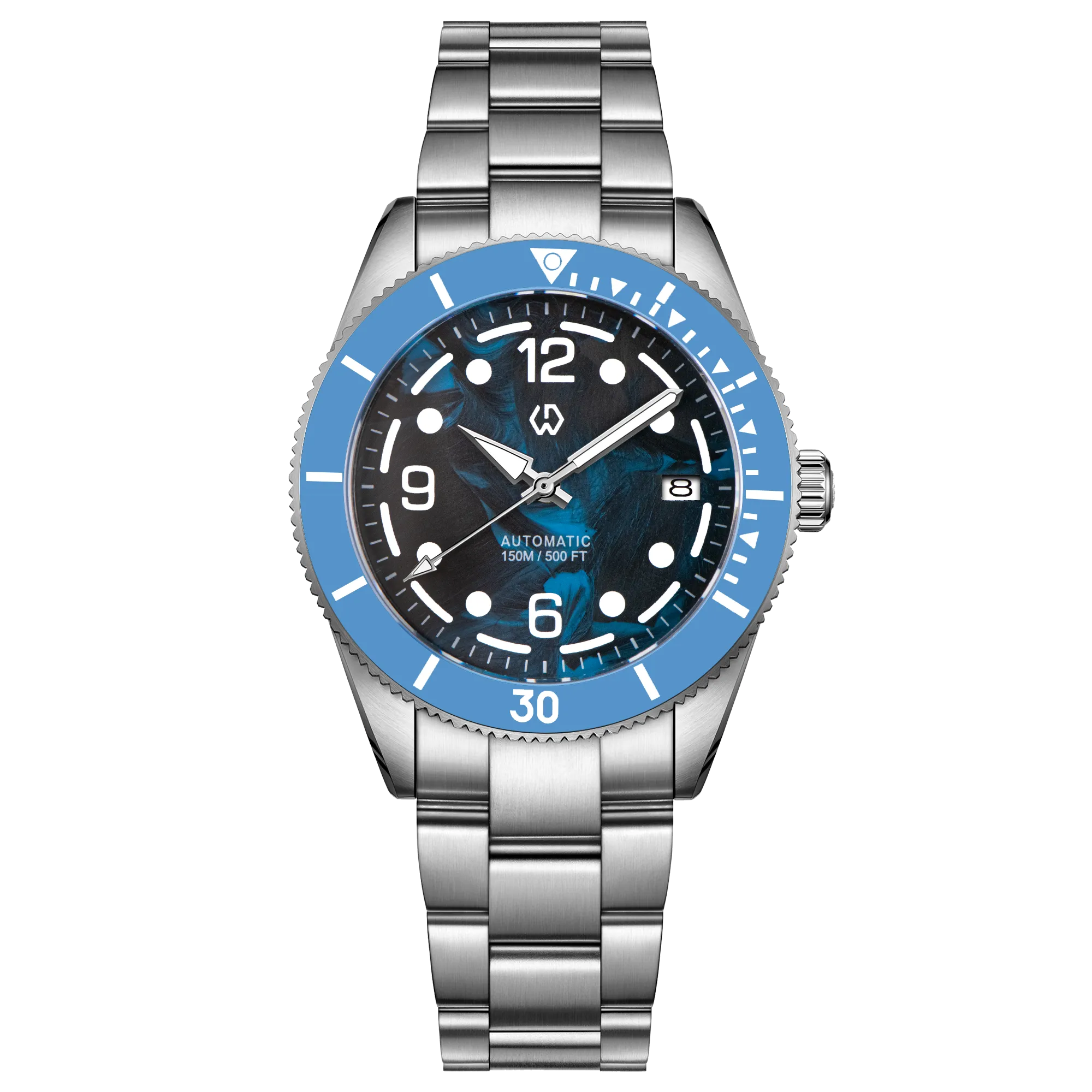 Wishdoit Watches Round Affordable AquaVolt Dive Automatic Bright Lume Mechanical Dive Watch|316L Stainless Steel|Blue Watch