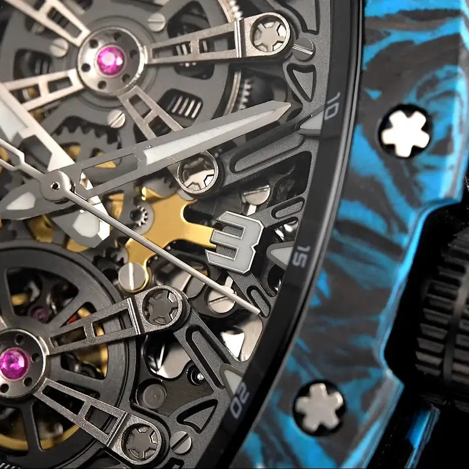Captain Kidd Forged Carbon Lume Tonneau Skeleton Mechanical Watch