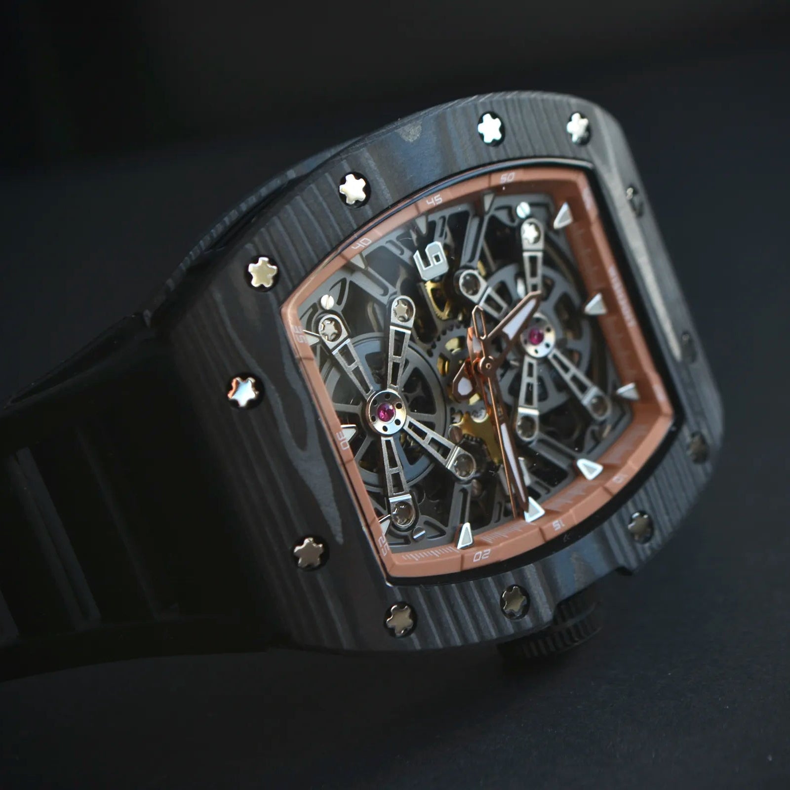 Captain Kidd Forged Carbon Lume Tonneau Skeleton Mechanical Watch