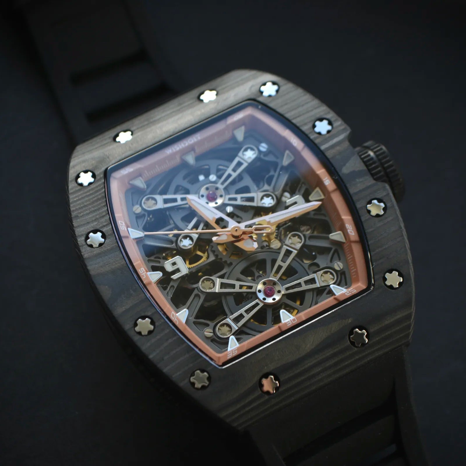 Captain Kidd Forged Carbon Lume Tonneau Skeleton Mechanical Watch