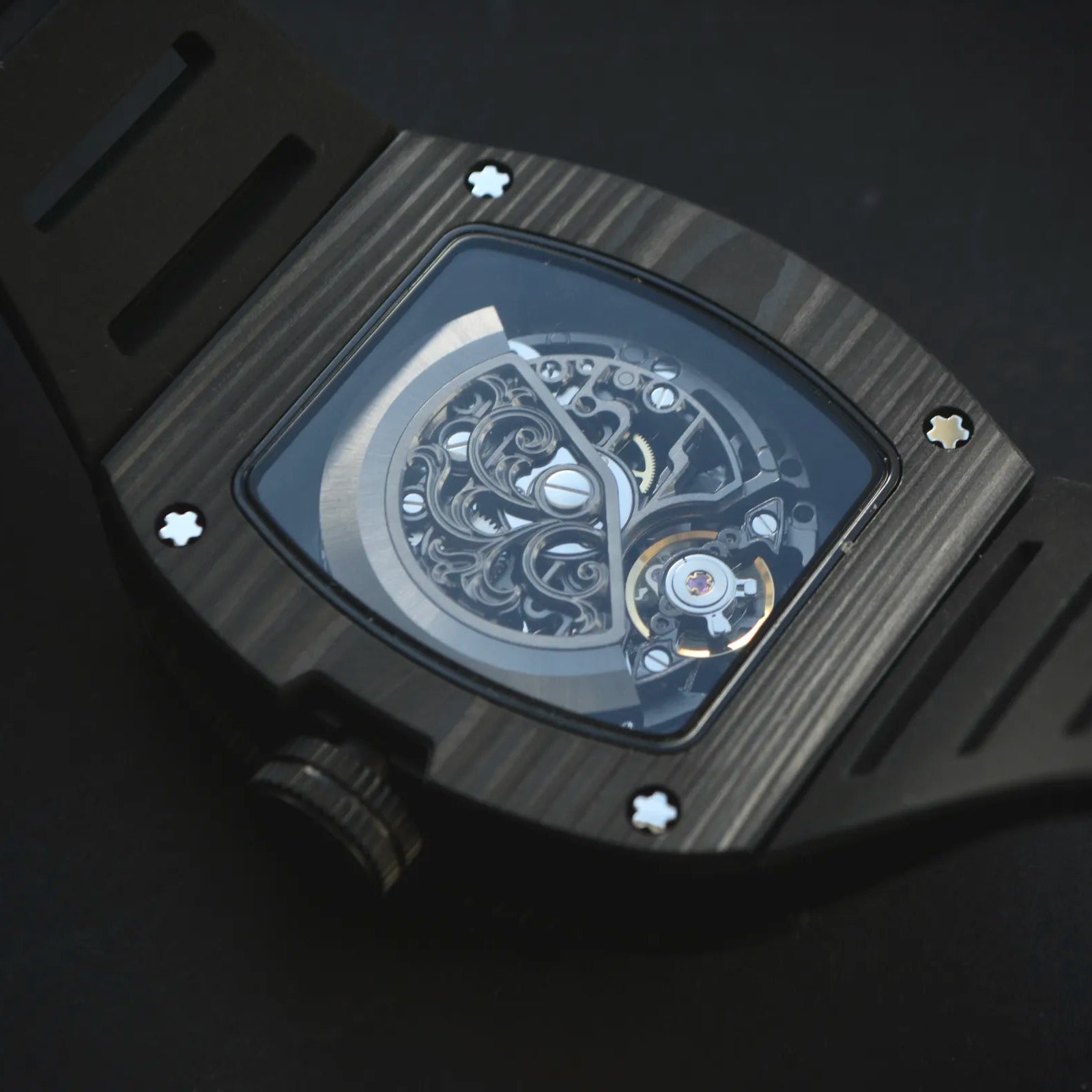 Captain Kidd Forged Carbon Lume Tonneau Skeleton Mechanical Watch