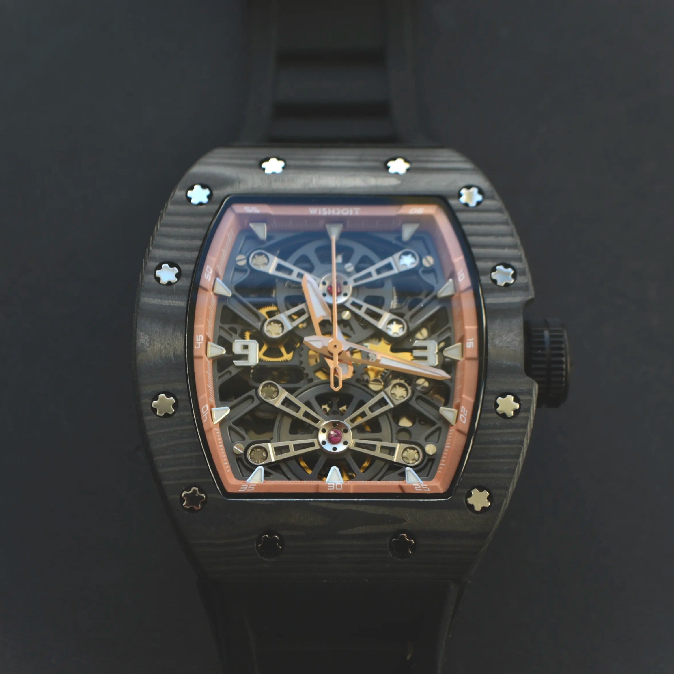 Captain Kidd Forged Carbon Lume Tonneau Skeleton Mechanical Watch