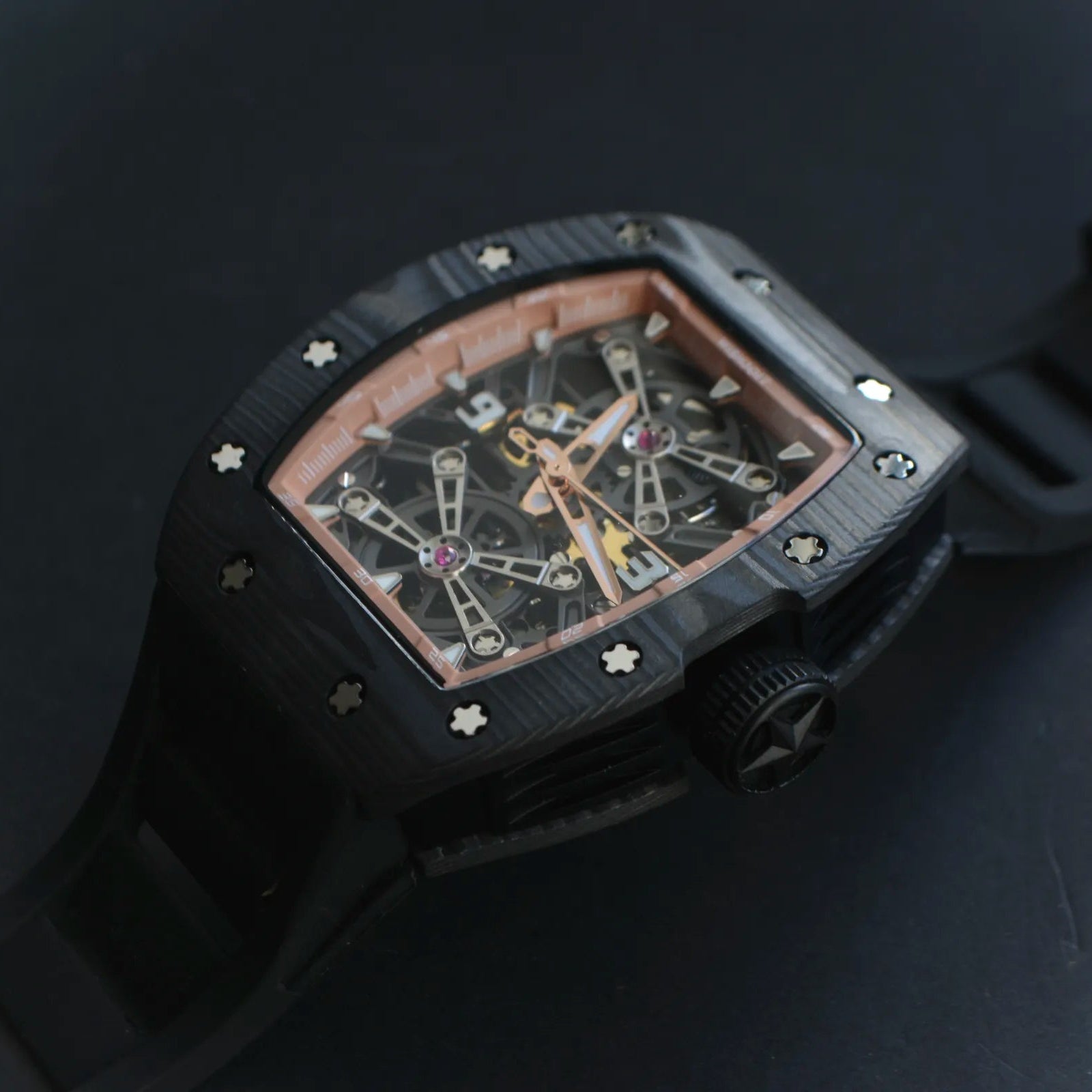 Captain Kidd Forged Carbon Lume Tonneau Skeleton Mechanical Watch