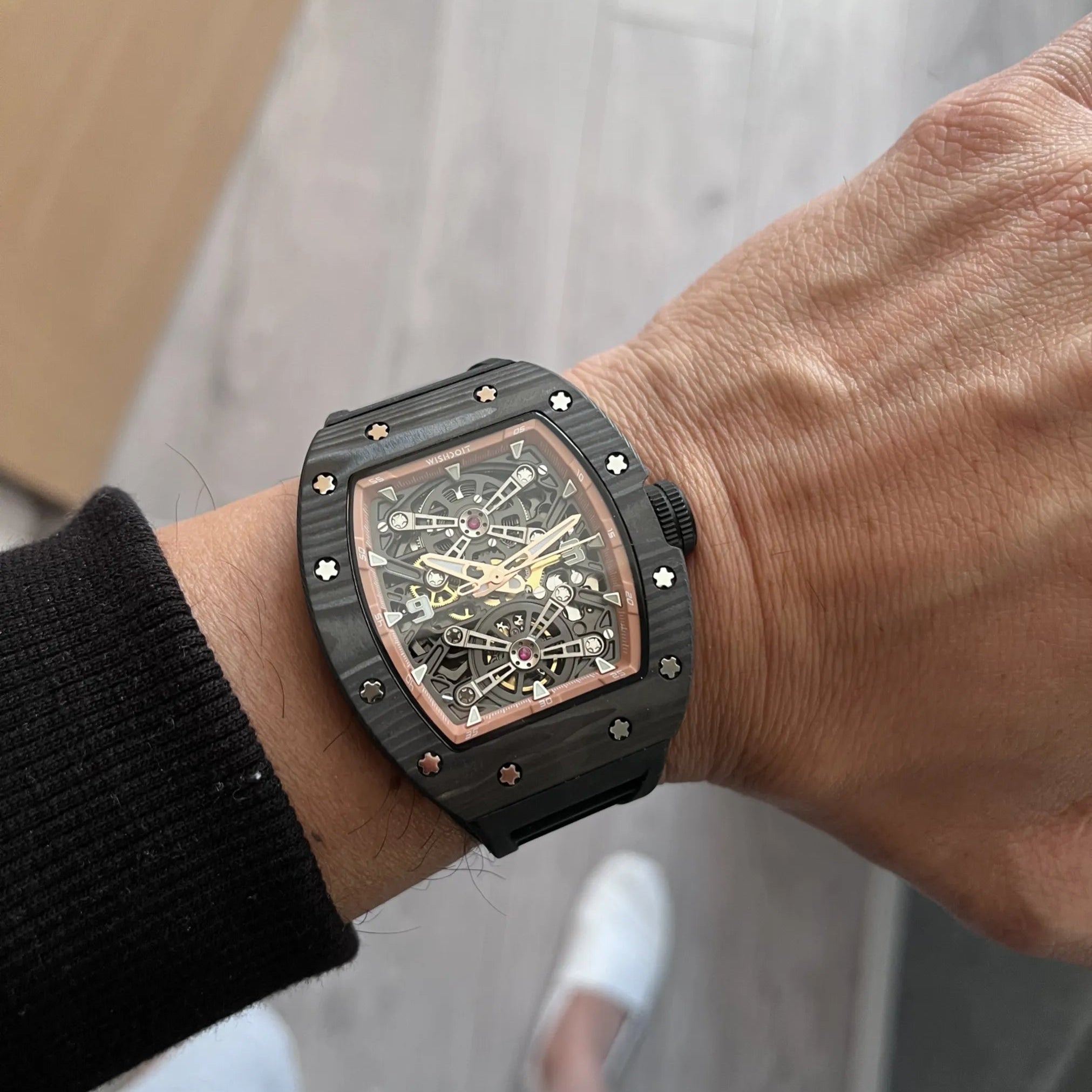 Captain Kidd Forged Carbon Lume Tonneau Skeleton Mechanical Watch