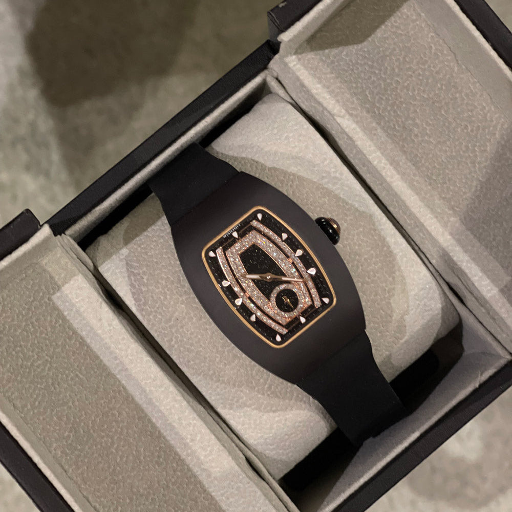 Wishdoit Watches Tonneau Affordable Best Women Chronograph l Shellstone Women's Watches|Starry Dial| Fluorine Rubber Watch Strap|(Black Strap)