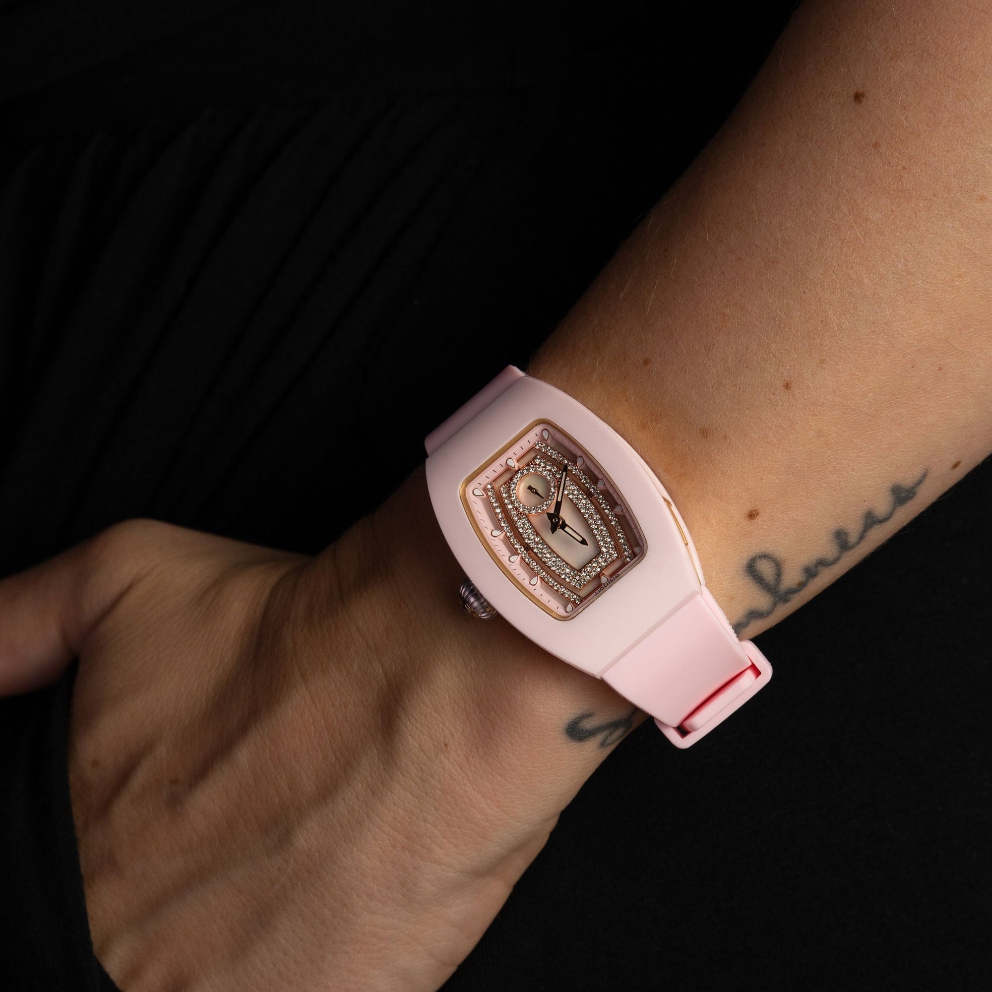 Wishdoit Watches Tonneau Affordable Best Women Chronograph l Shellstone Women's Ceramic Watches| Fluorine Rubber Watch Strap|(Pink Strap)