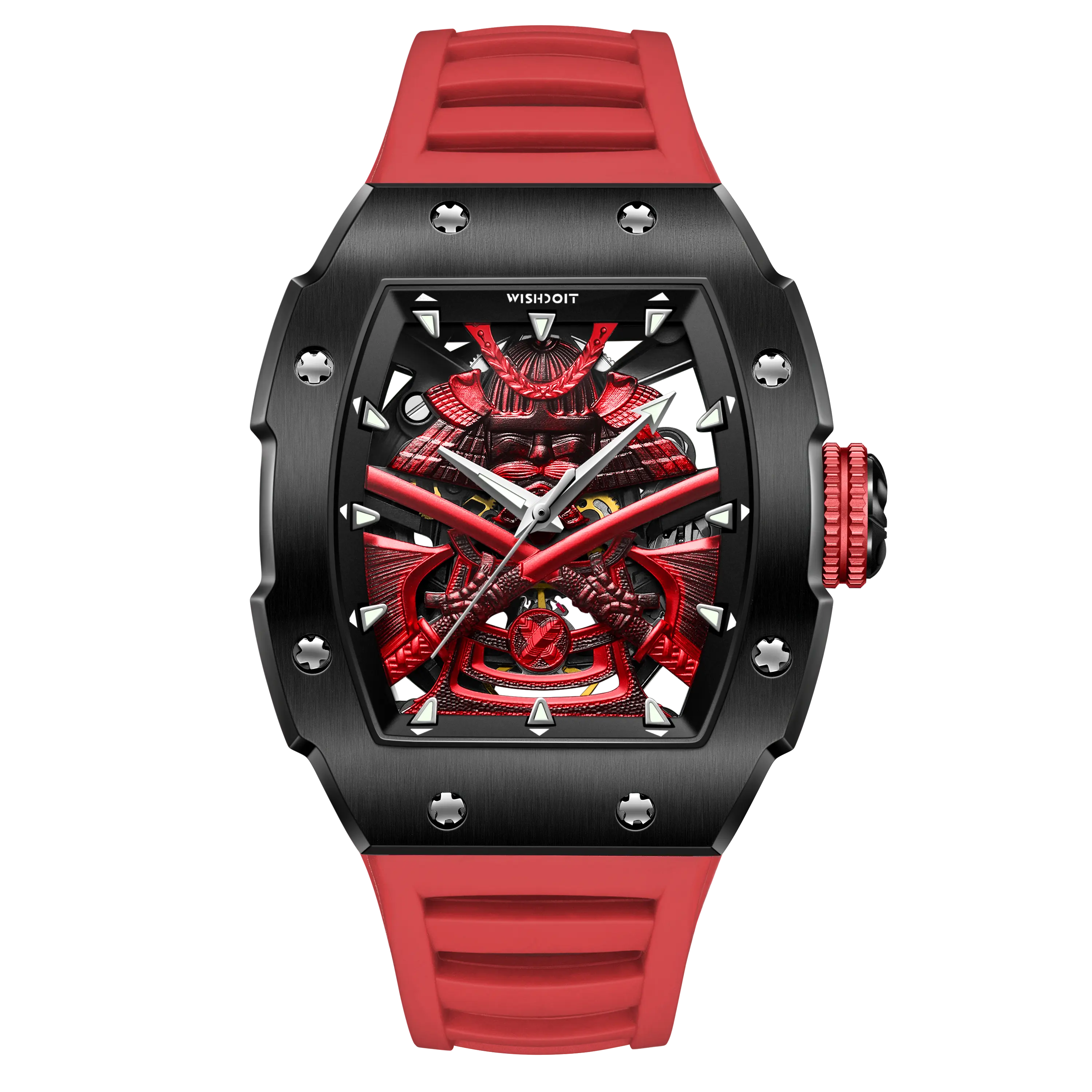 Wishdoit Watches Tonneau Luxury Mechanical Limited Armor Watch | Fluorine Rubber Watch Strap|Red