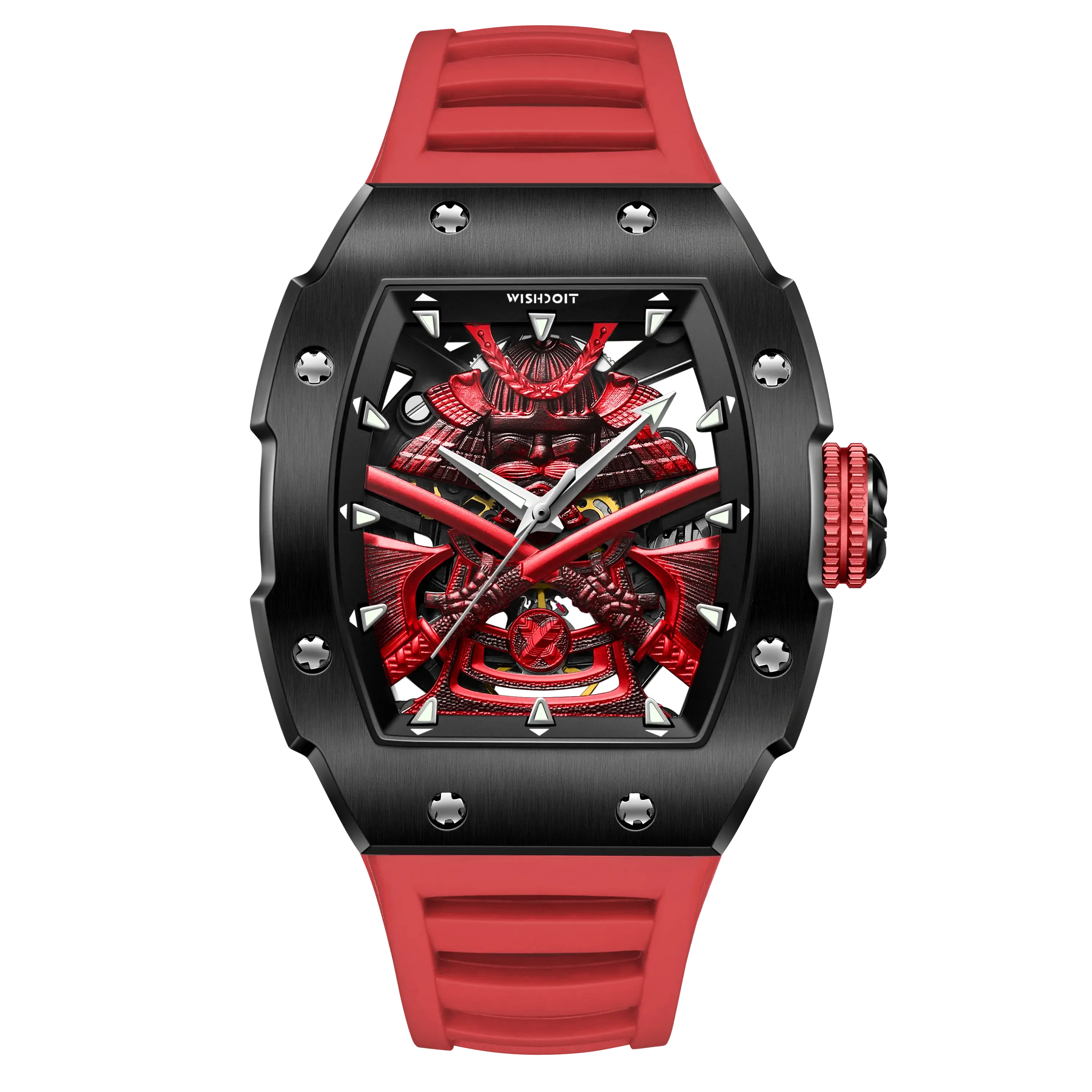 Wishdoit Watches Tonneau Luxury Mechanical Limited Armor Watch | Fluorine Rubber Watch Strap|Red
