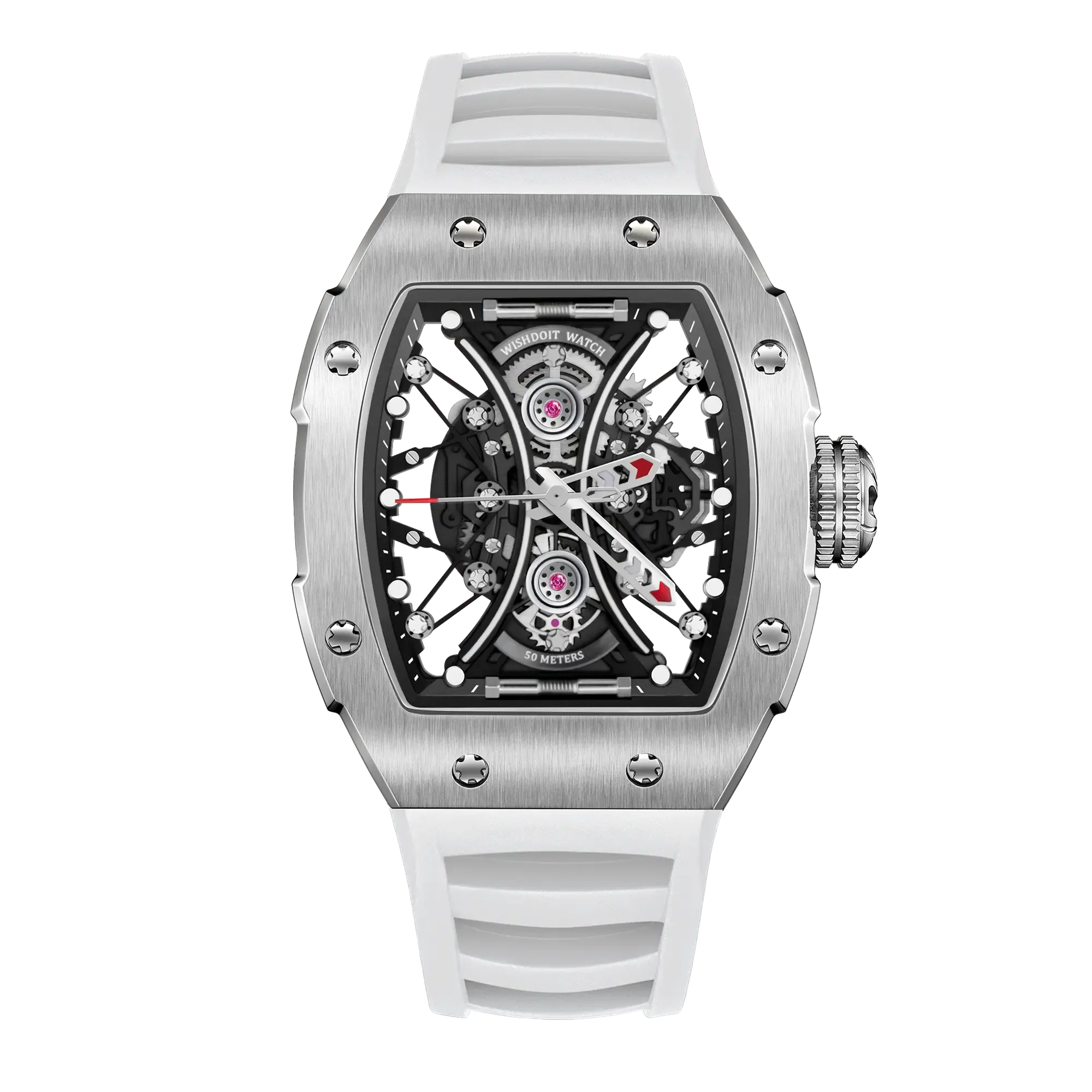 Hourglass Skeleton Quartz Watch Silvery Watch-White Strap