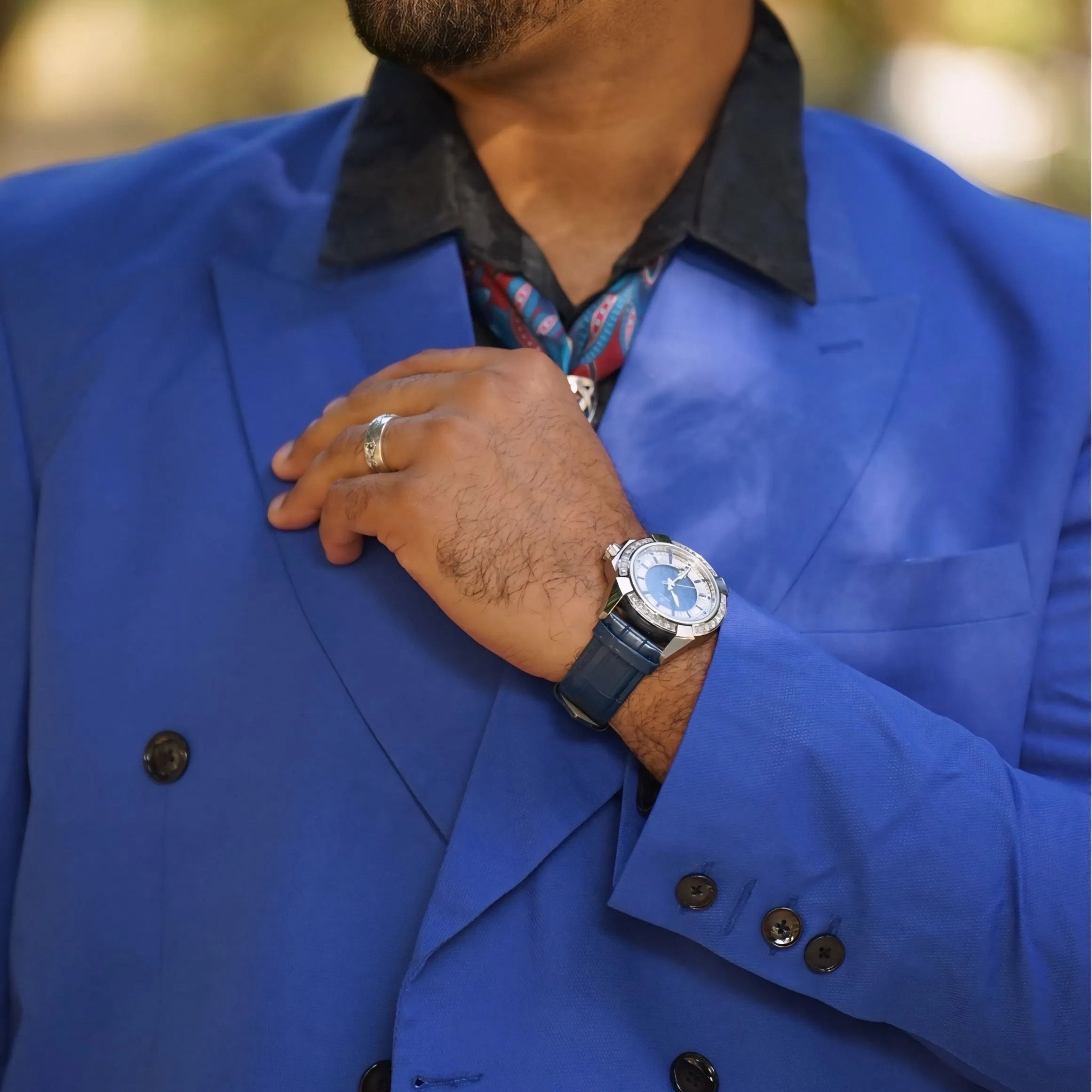 Wishdoit Watches Round Affordable Vatnajokull Automatic Mechanical Glacier Sapphire Watch|Dermis Watch Strap|Blue