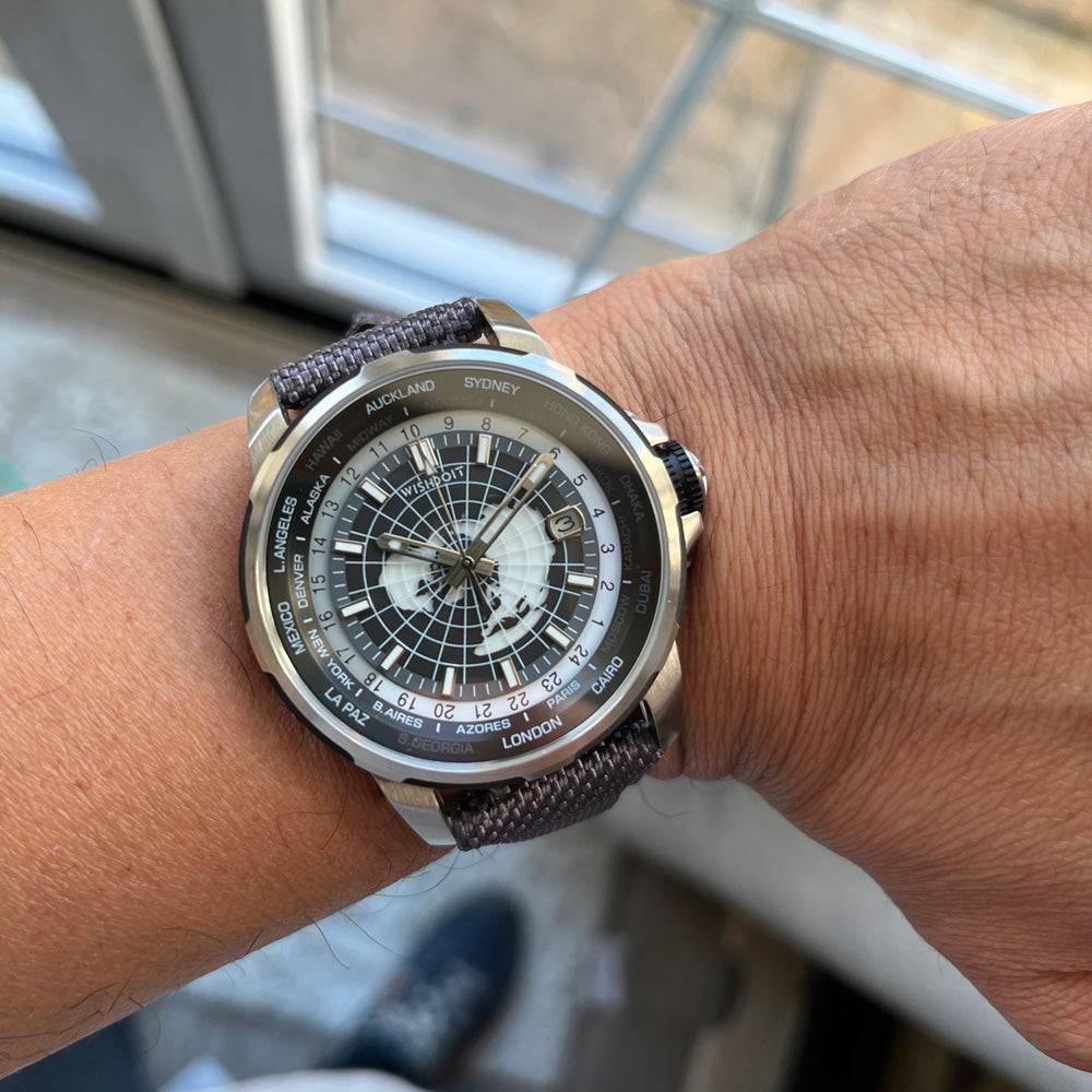 Wishdoit Watches Round Luxury Automatic Mechanical World Time | Eternal Earth - Grey Watch (Black Strap)