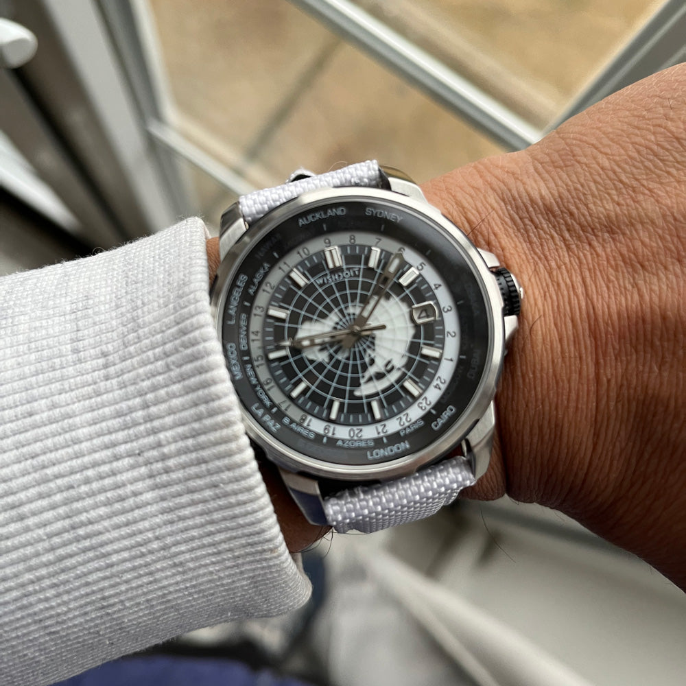 Wishdoit Watches Round Luxury Automatic Mechanical World Time | Eternal Earth - Grey Watch (Black Strap)