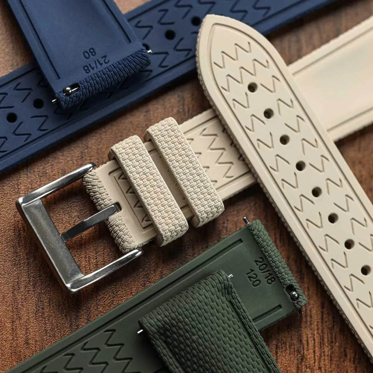 New Beige Fluoro Rubber Dive Watch Strap 20mm for Divers wishdoit watches