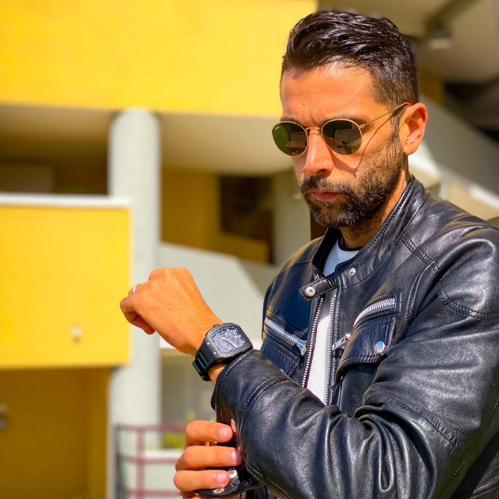 Wishdoit Watches Tonneau AffordableBest Mens Chronograph GT Racing Watch | Fluorine Rubber Watch Strap|Black (Black Strap)